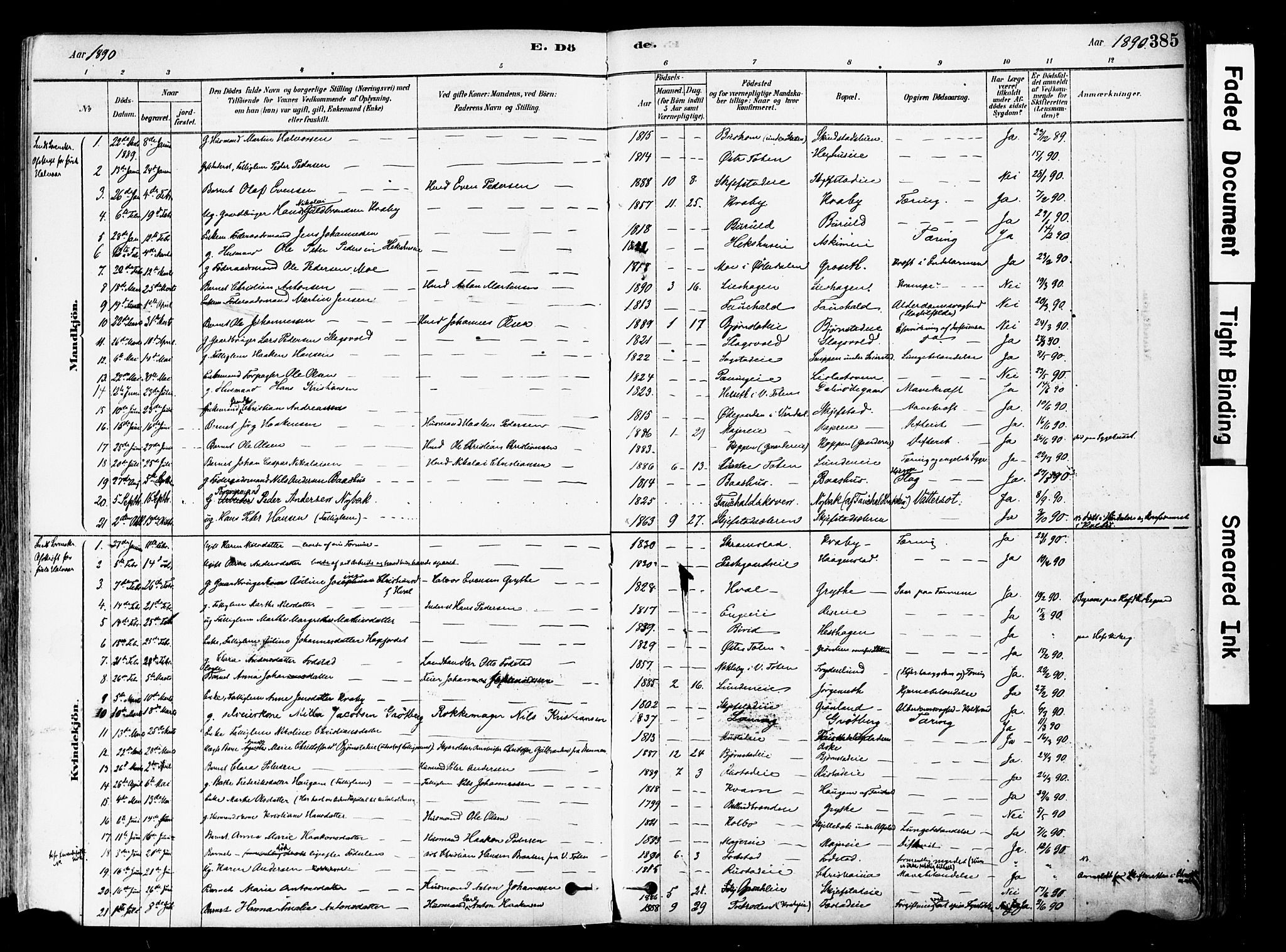 Østre Toten prestekontor, SAH/PREST-104/H/Ha/Haa/L0006: Parish register (official) no. 6 /1, 1878-1896, p. 385