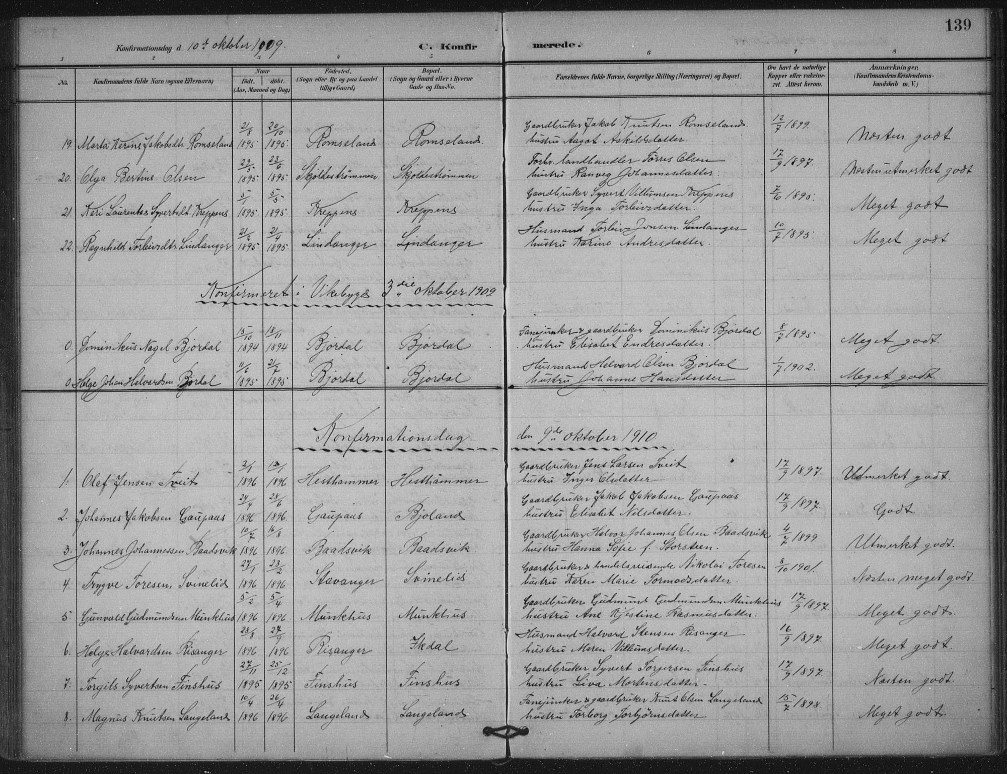 Skjold sokneprestkontor, SAST/A-101847/H/Ha/Haa/L0011: Parish register (official) no. A 11, 1897-1914, p. 139