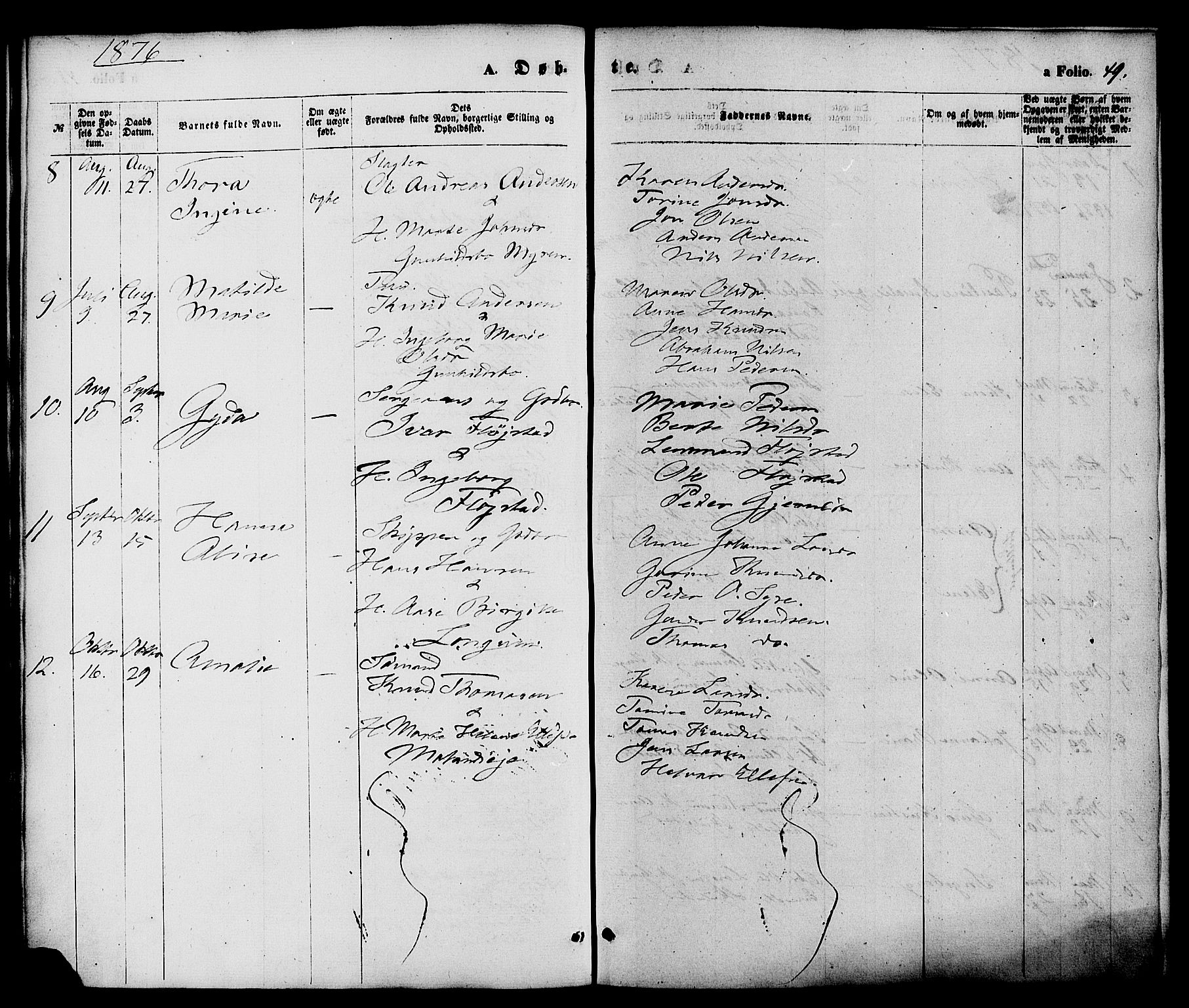 Austre Moland sokneprestkontor, SAK/1111-0001/F/Fa/Faa/L0009: Parish register (official) no. A 9, 1869-1879, p. 49