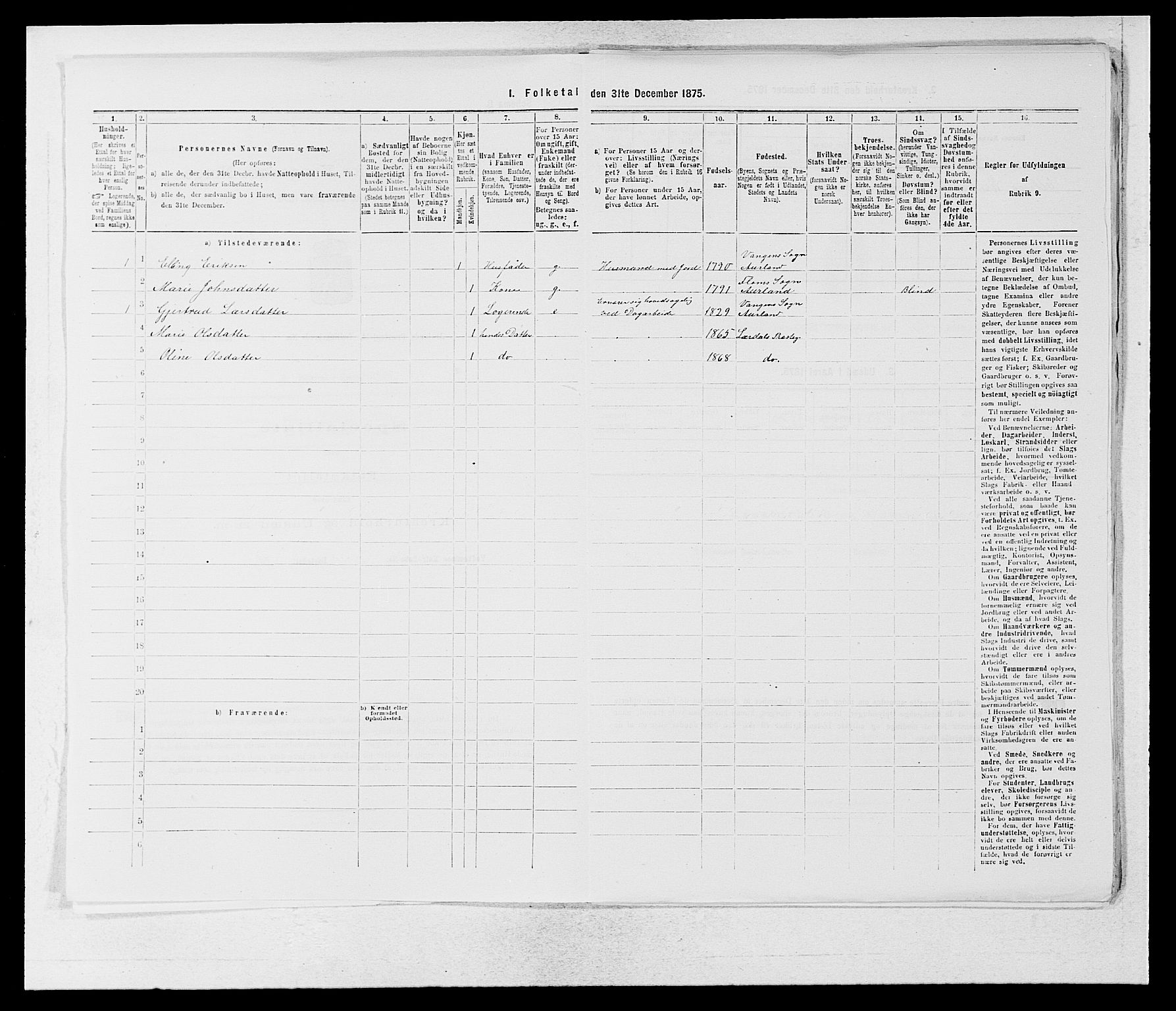 SAB, 1875 census for 1421P Aurland, 1875, p. 120