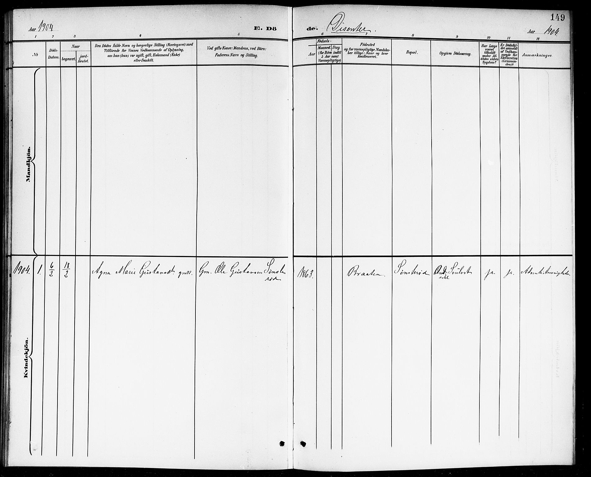 Våler prestekontor Kirkebøker, AV/SAO-A-11083/G/Ga/L0004: Parish register (copy) no. I 4, 1901-1914, p. 149