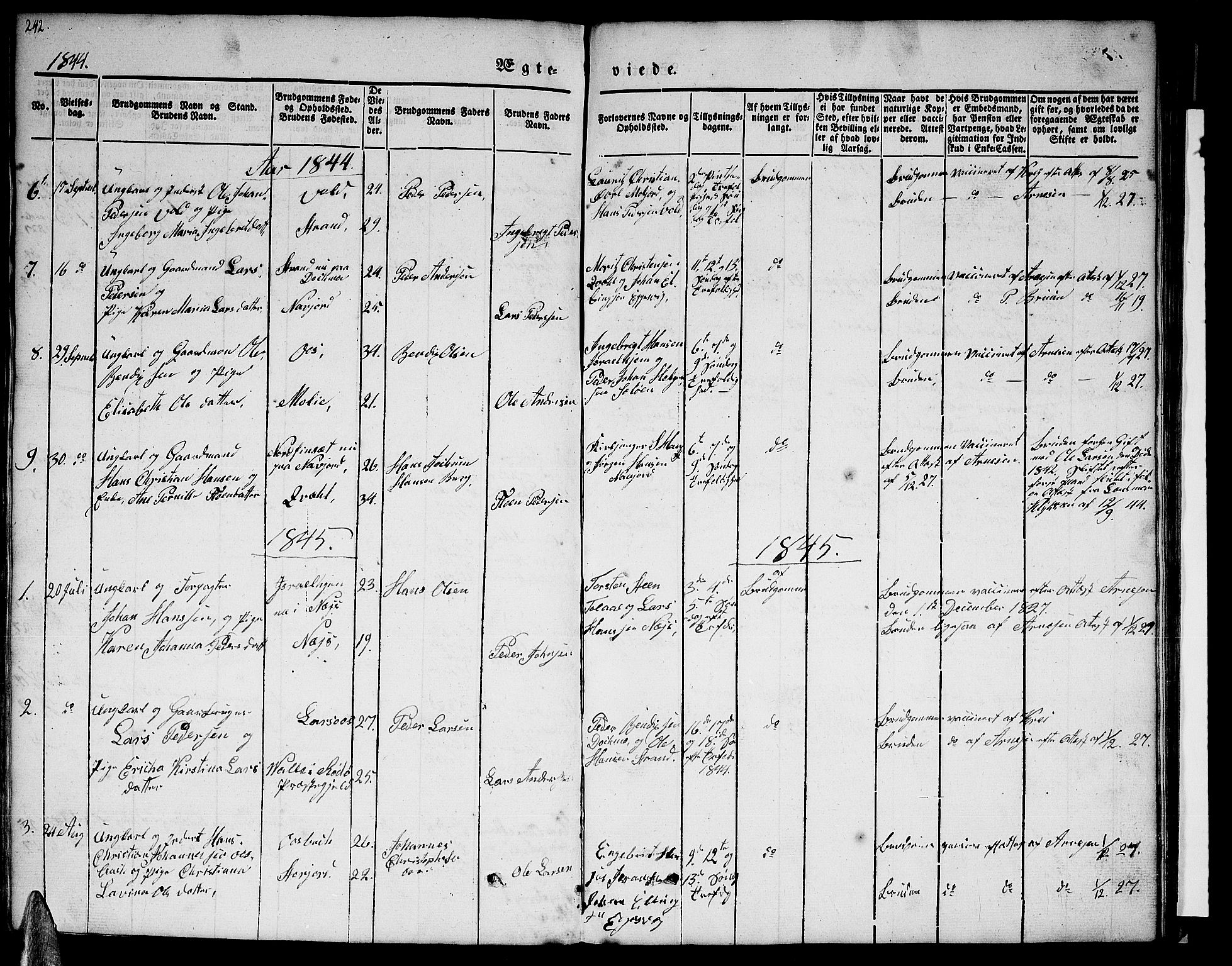 Ministerialprotokoller, klokkerbøker og fødselsregistre - Nordland, AV/SAT-A-1459/846/L0652: Parish register (copy) no. 846C02, 1841-1871, p. 242