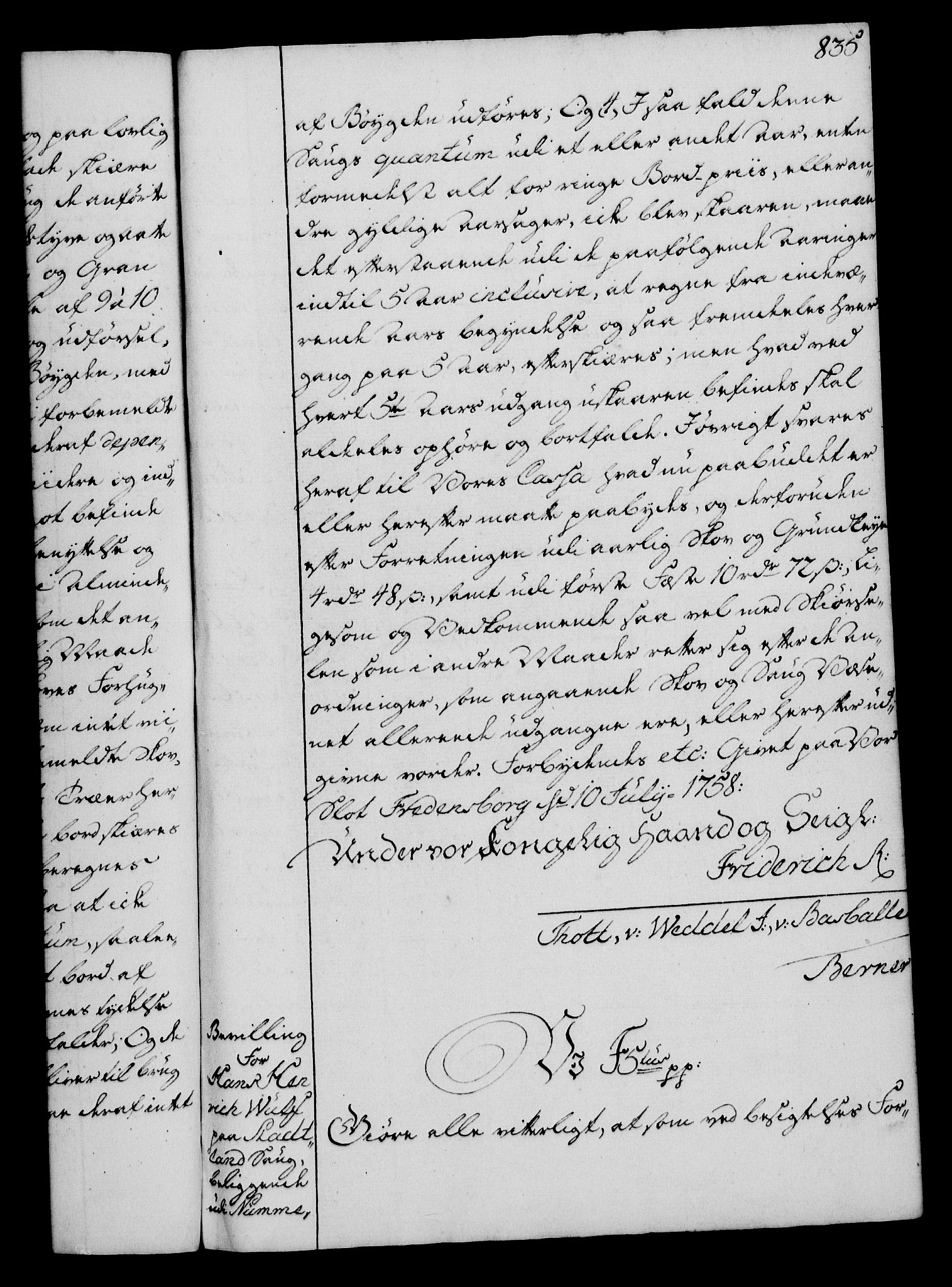 Rentekammeret, Kammerkanselliet, RA/EA-3111/G/Gg/Gga/L0006: Norsk ekspedisjonsprotokoll med register (merket RK 53.6), 1749-1759, p. 835
