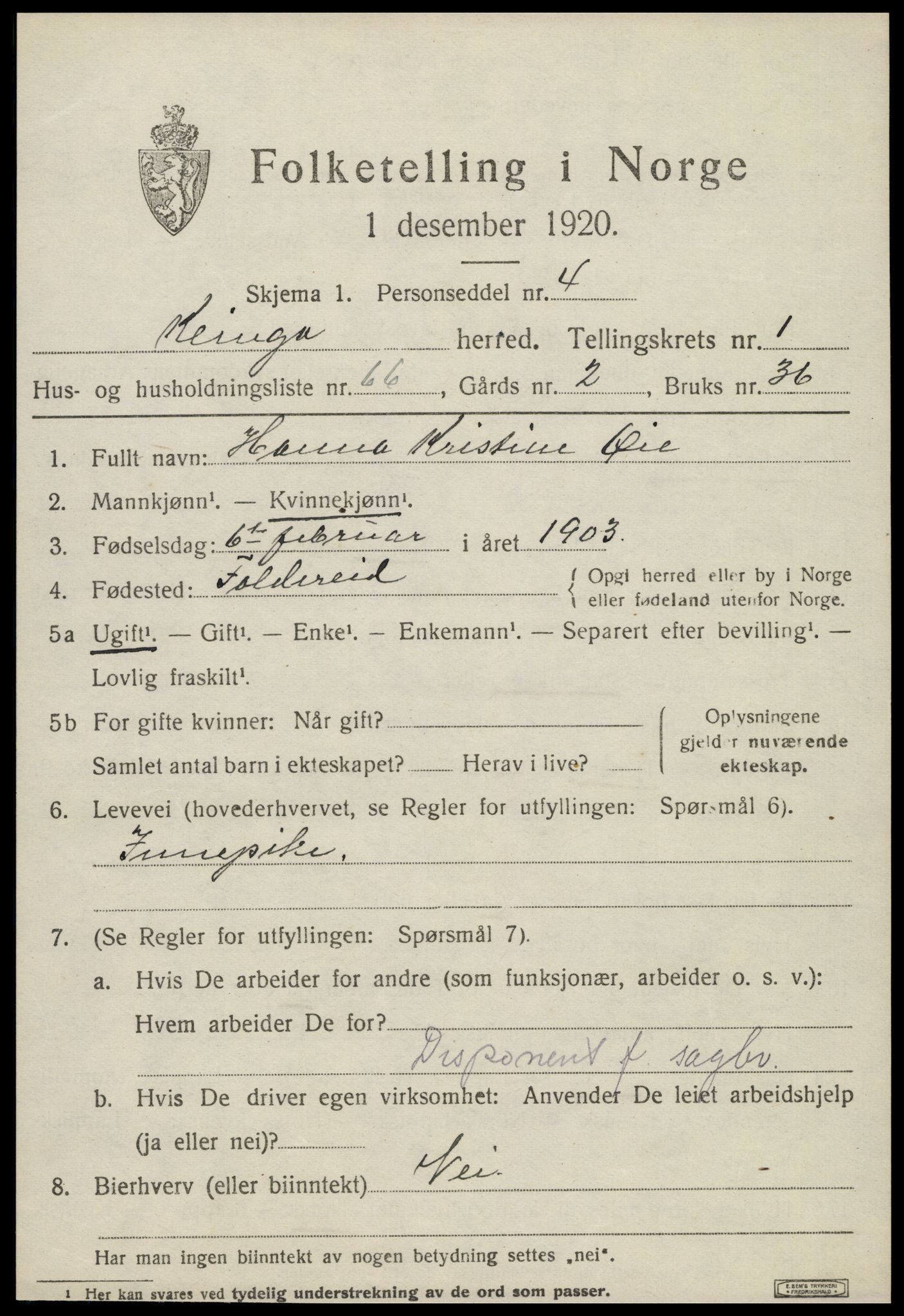 SAT, 1920 census for Klinga, 1920, p. 1393