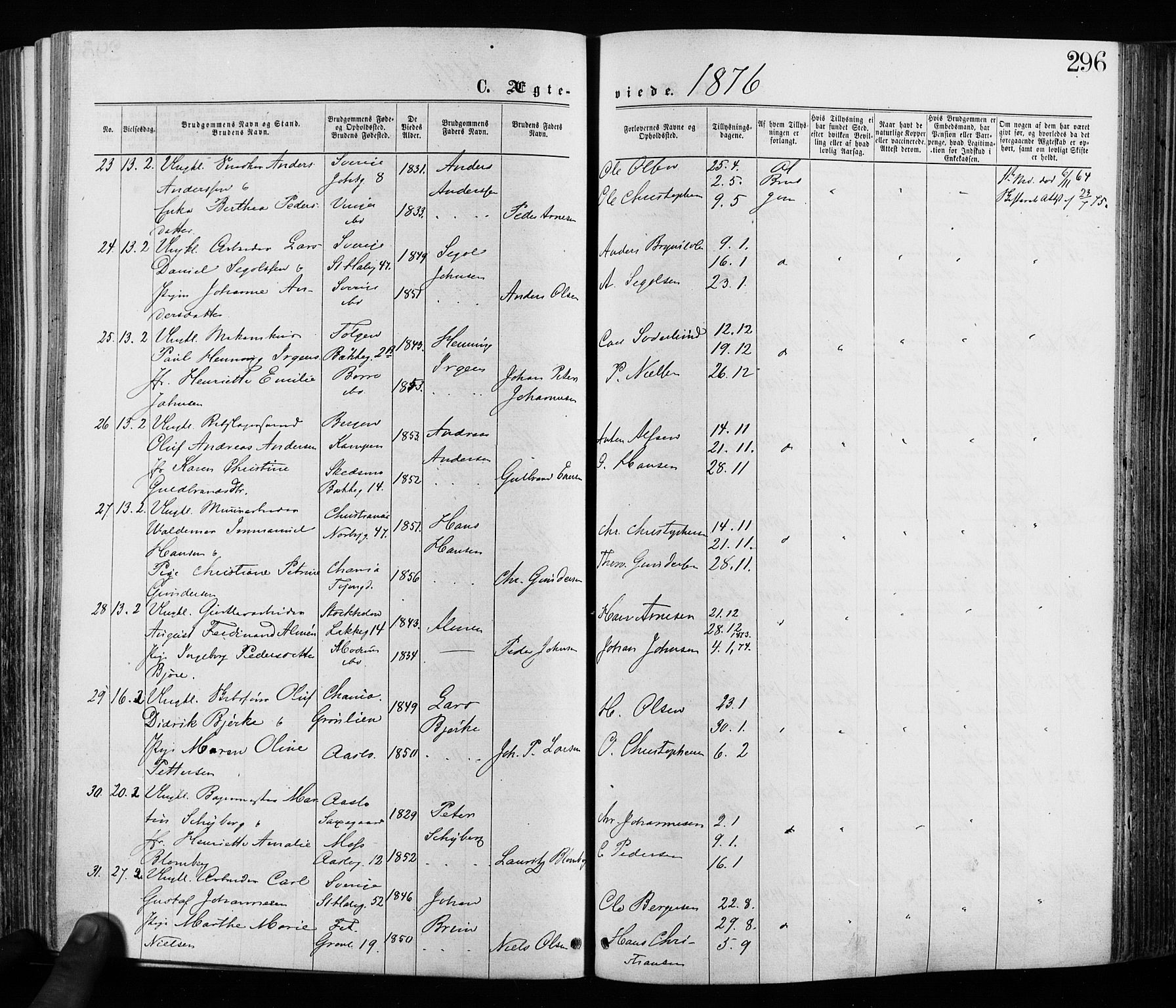 Grønland prestekontor Kirkebøker, AV/SAO-A-10848/F/Fa/L0005: Parish register (official) no. 5, 1869-1880, p. 296