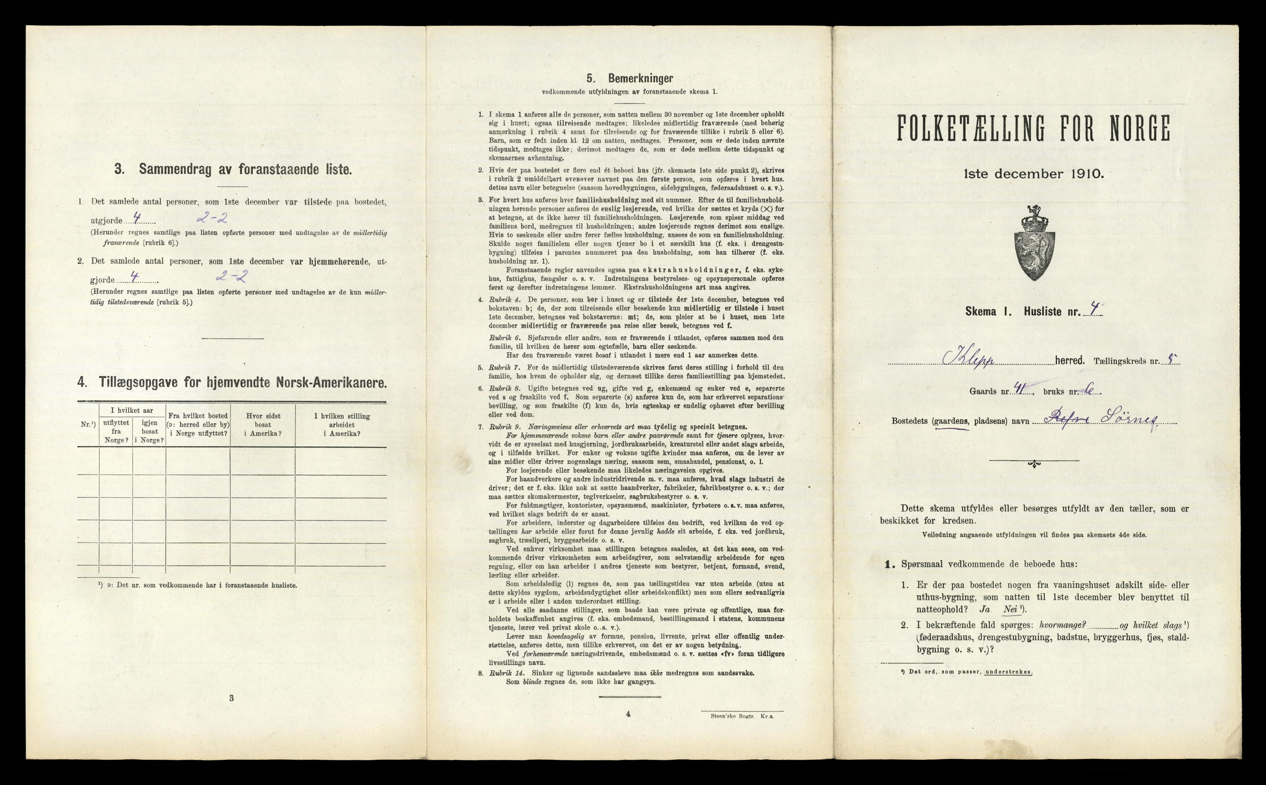 RA, 1910 census for Klepp, 1910, p. 865