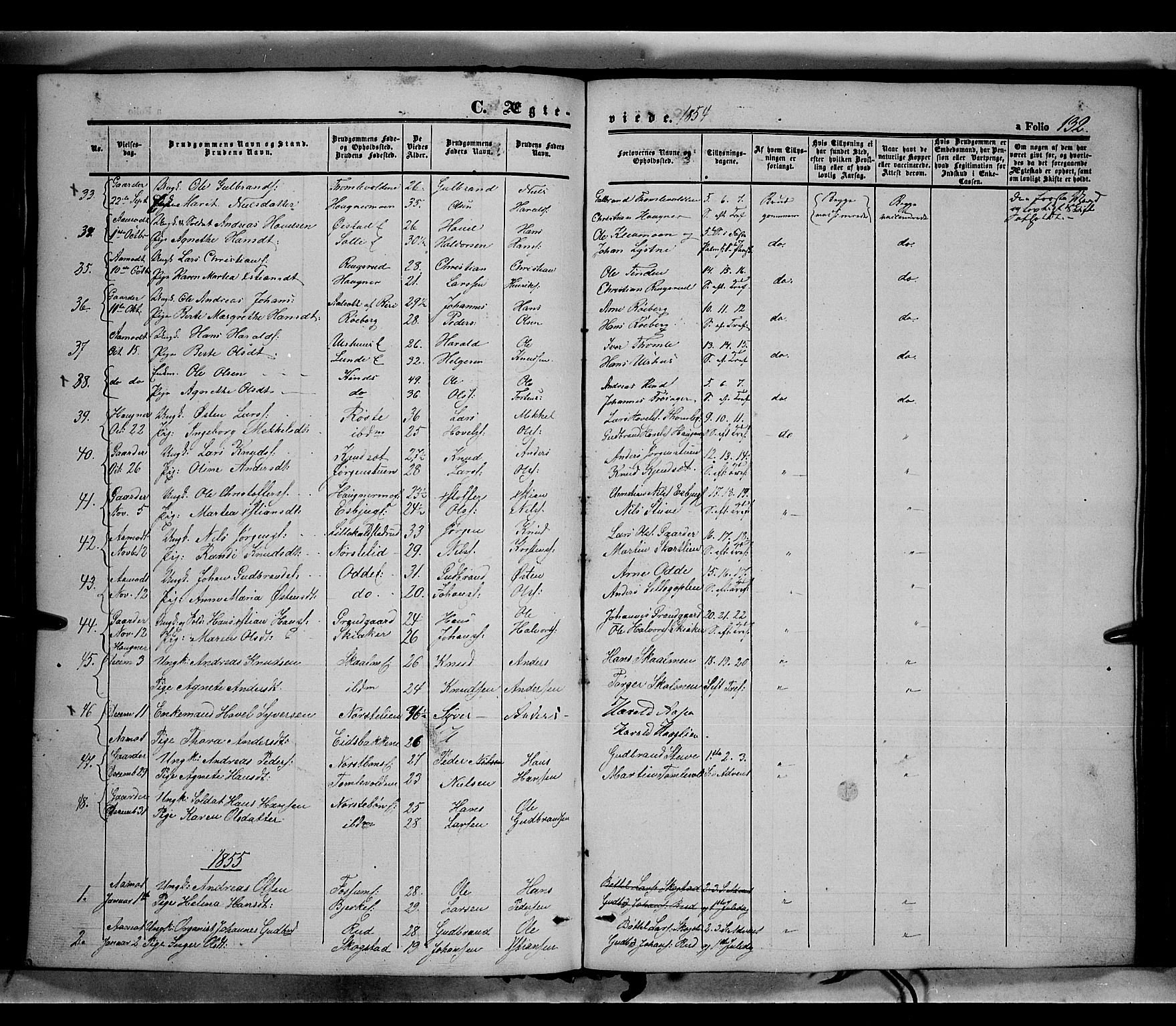 Land prestekontor, SAH/PREST-120/H/Ha/Haa/L0010: Parish register (official) no. 10, 1847-1859, p. 132
