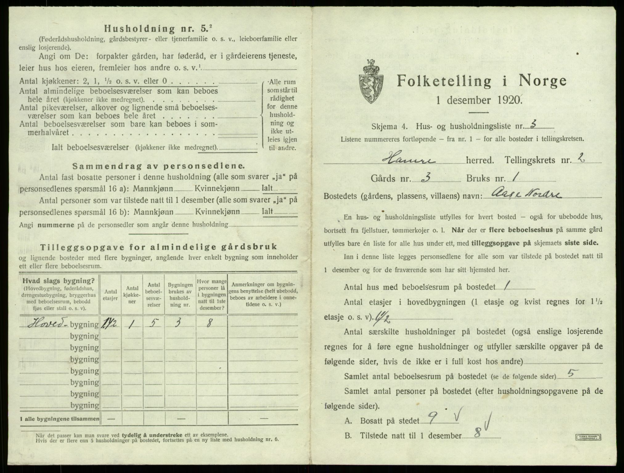 SAB, 1920 census for Hamre, 1920, p. 123