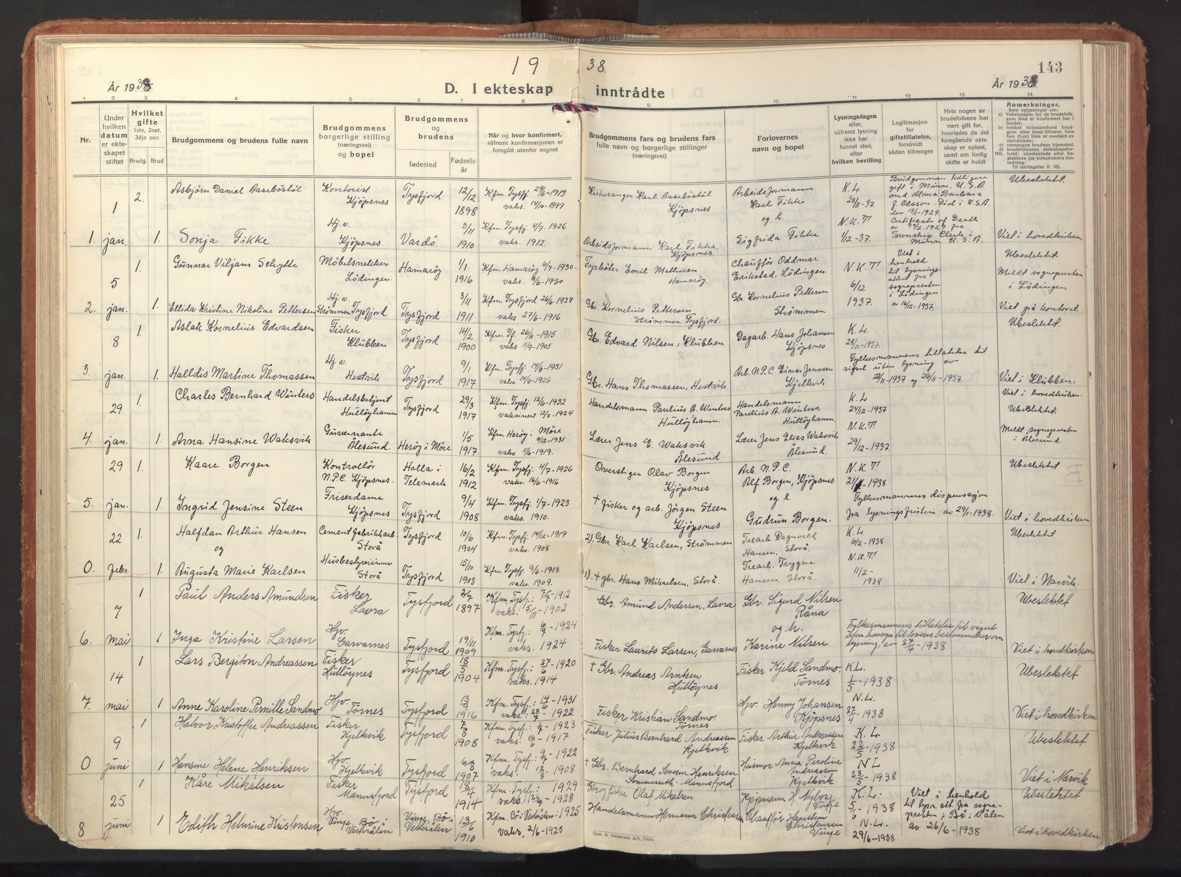 Ministerialprotokoller, klokkerbøker og fødselsregistre - Nordland, AV/SAT-A-1459/861/L0874: Parish register (official) no. 861A09, 1932-1939, p. 143