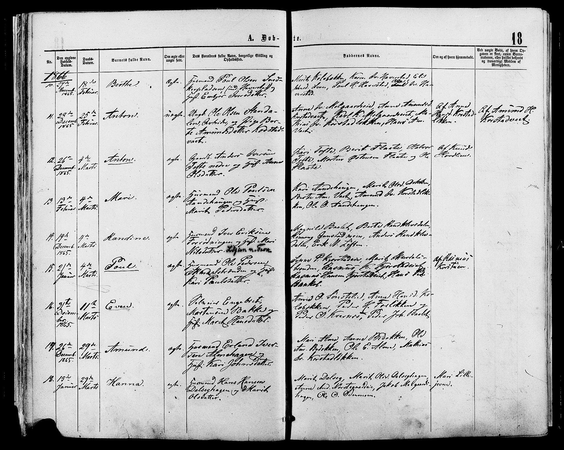 Sør-Fron prestekontor, SAH/PREST-010/H/Ha/Haa/L0002: Parish register (official) no. 2, 1864-1880, p. 18