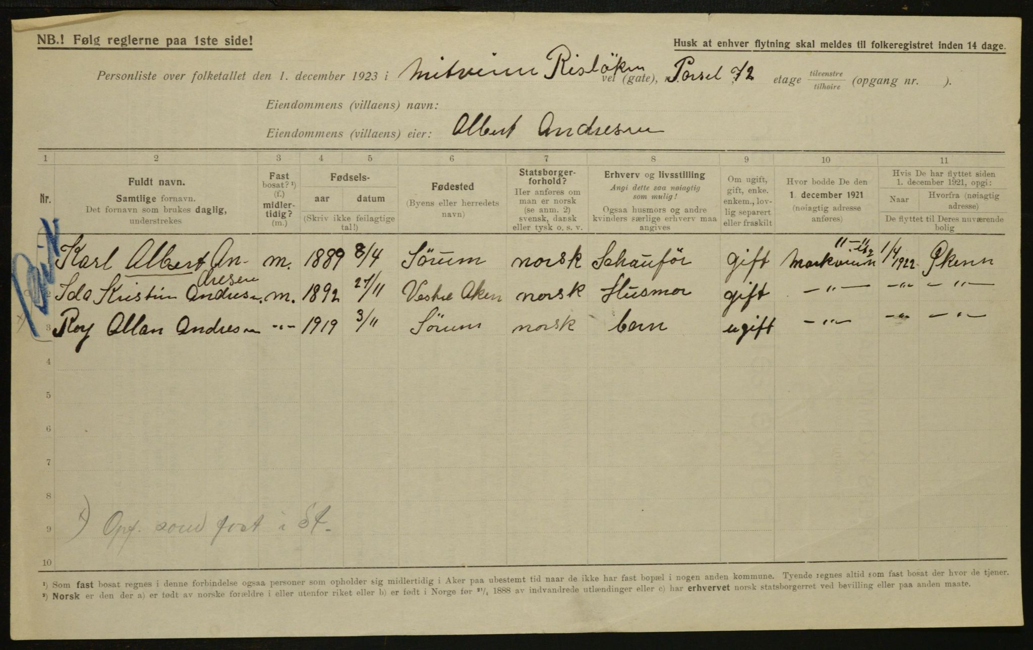 , Municipal Census 1923 for Aker, 1923, p. 28989