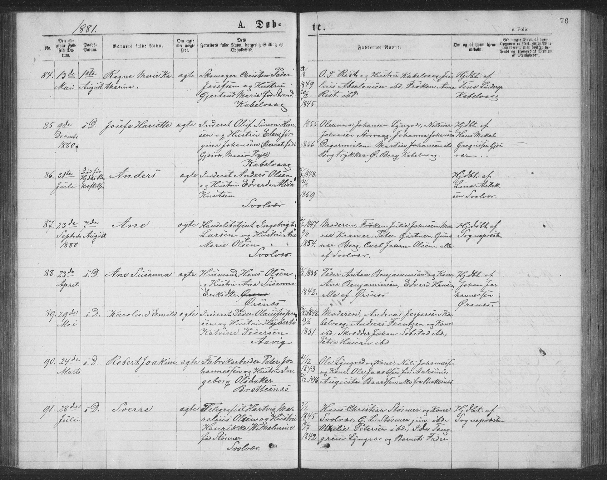 Ministerialprotokoller, klokkerbøker og fødselsregistre - Nordland, SAT/A-1459/874/L1075: Parish register (copy) no. 874C04, 1876-1883, p. 76