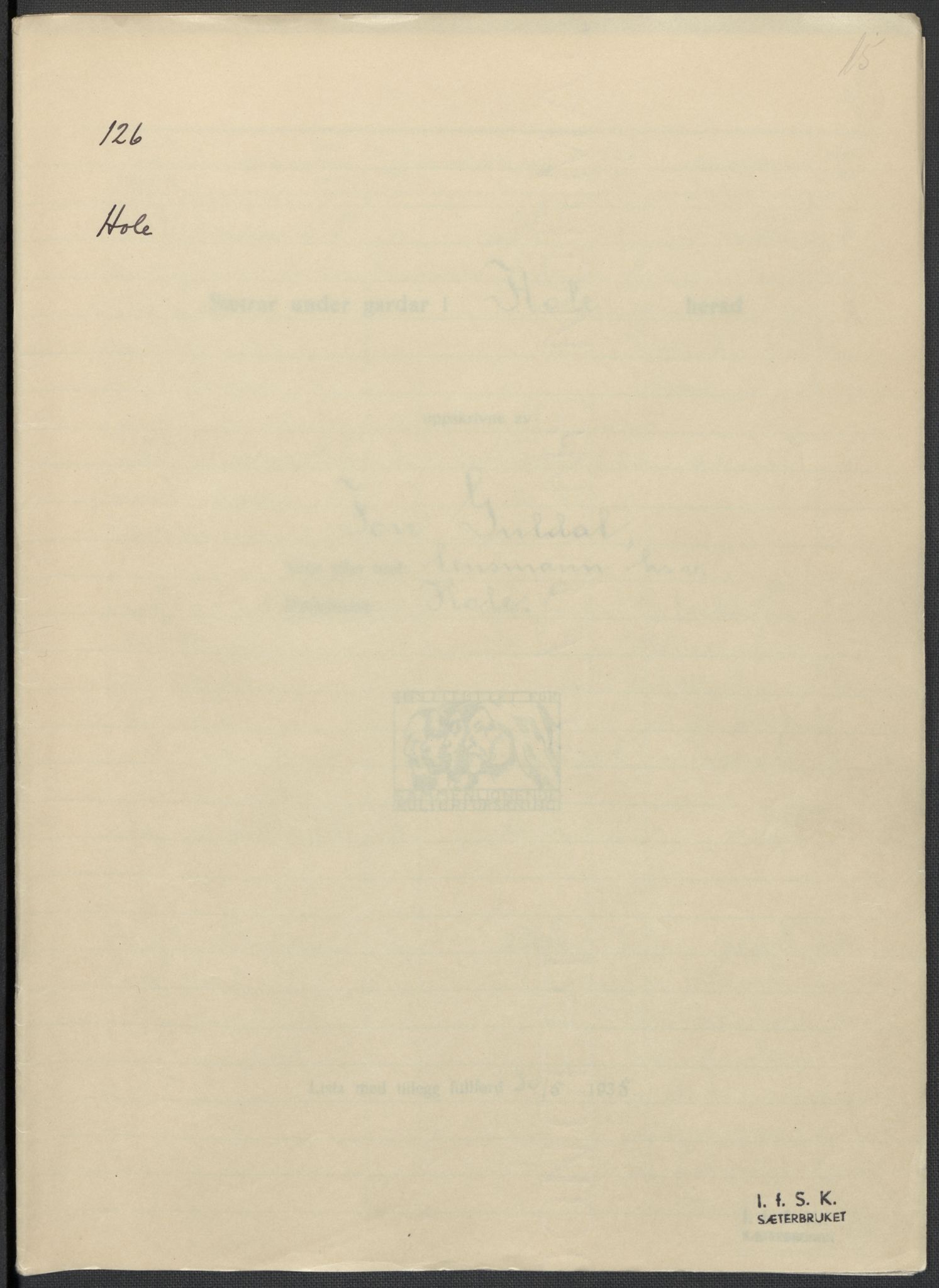 Instituttet for sammenlignende kulturforskning, AV/RA-PA-0424/F/Fc/L0005/0003: Eske B5: / Buskerud (perm XII), 1934-1935, p. 15