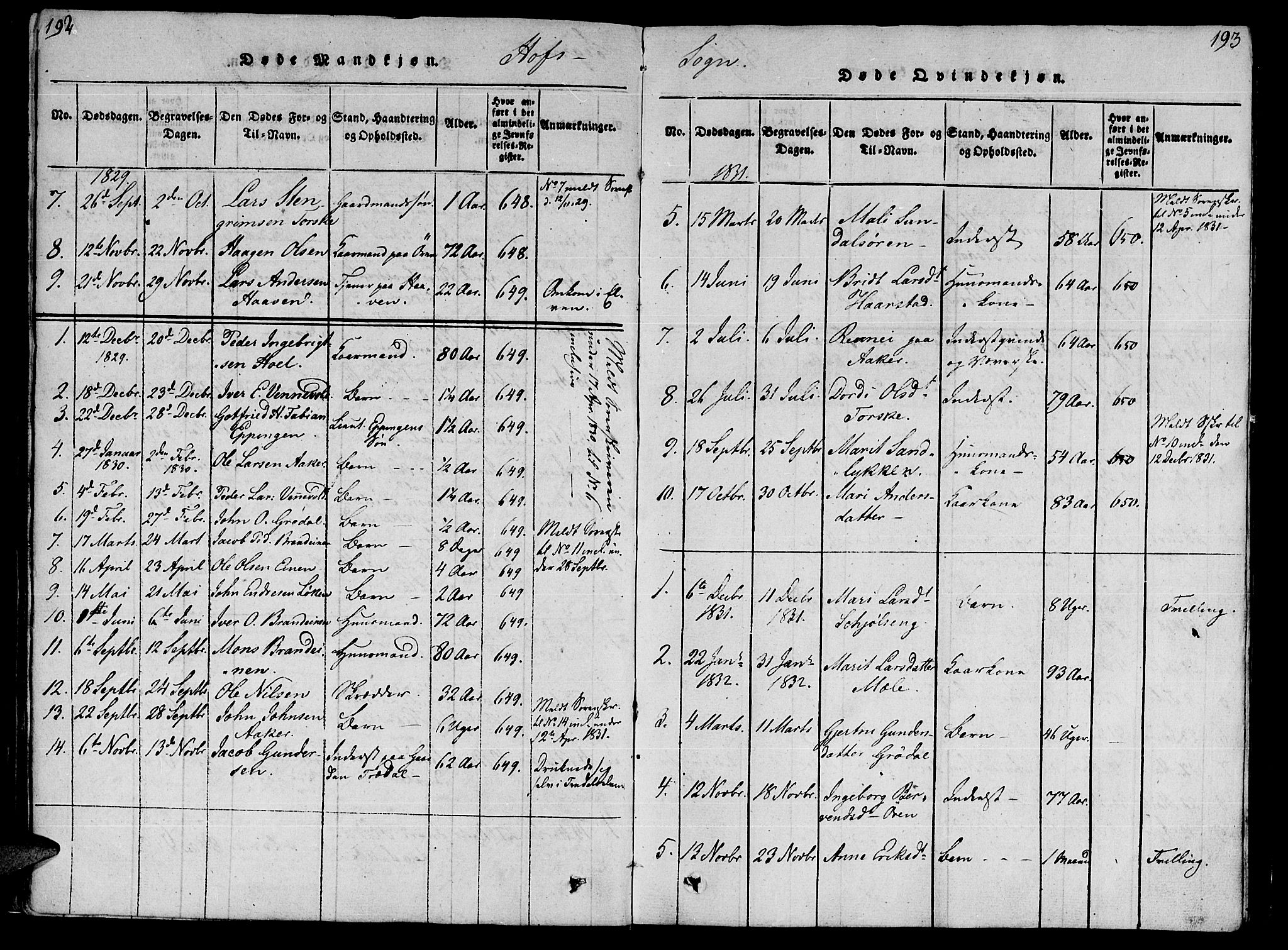 Ministerialprotokoller, klokkerbøker og fødselsregistre - Møre og Romsdal, SAT/A-1454/590/L1009: Parish register (official) no. 590A03 /1, 1819-1832, p. 192-193