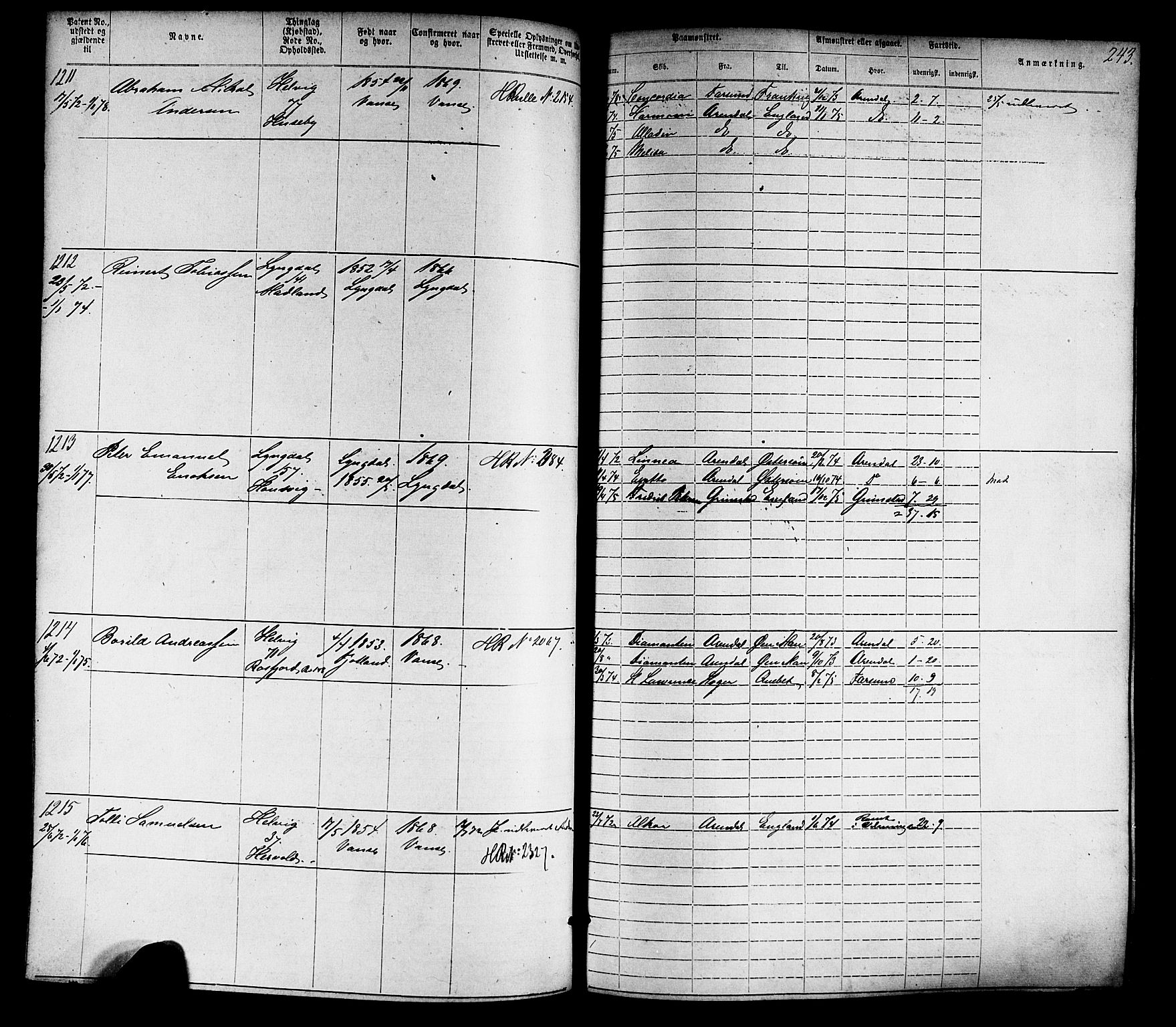 Farsund mønstringskrets, SAK/2031-0017/F/Fa/L0005: Annotasjonsrulle nr 1-1910 med register, Z-2, 1869-1877, p. 273