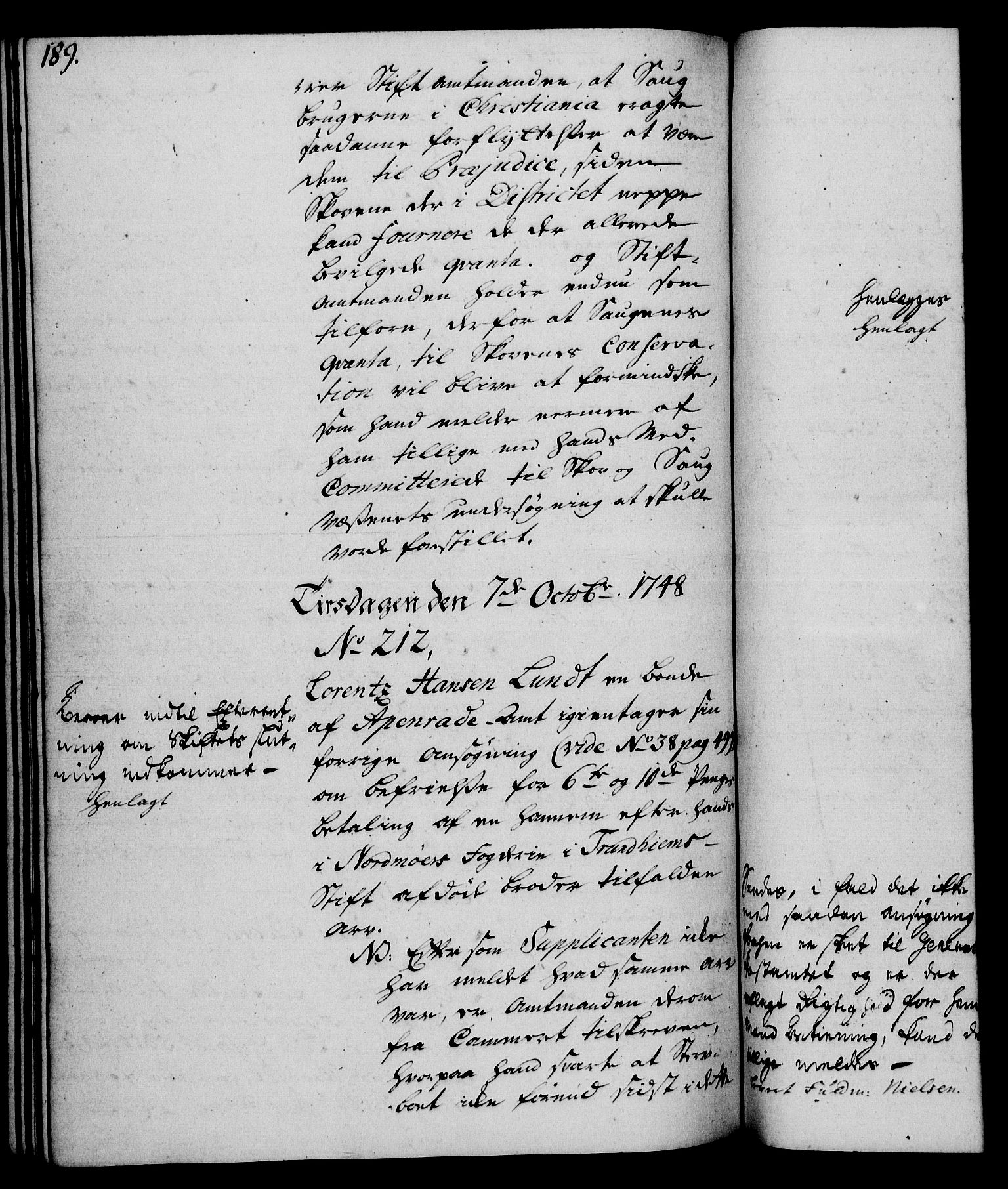 Rentekammeret, Kammerkanselliet, RA/EA-3111/G/Gh/Gha/L0029: Norsk ekstraktmemorialprotokoll (merket RK 53.74), 1748-1749, p. 189