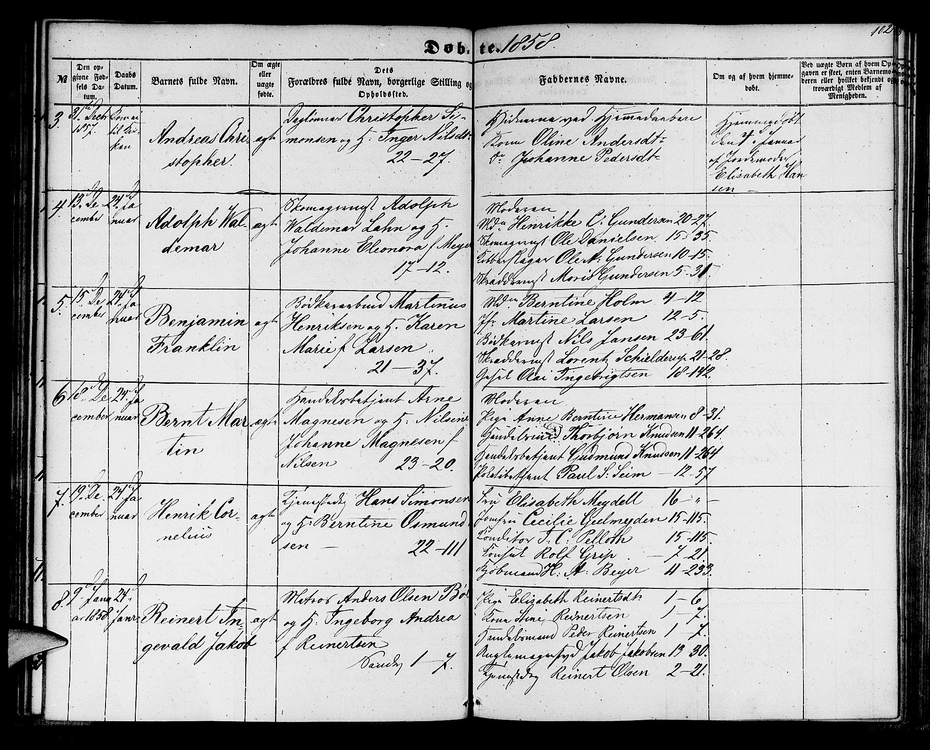 Korskirken sokneprestembete, AV/SAB-A-76101/H/Hab: Parish register (copy) no. B 3, 1853-1858, p. 102