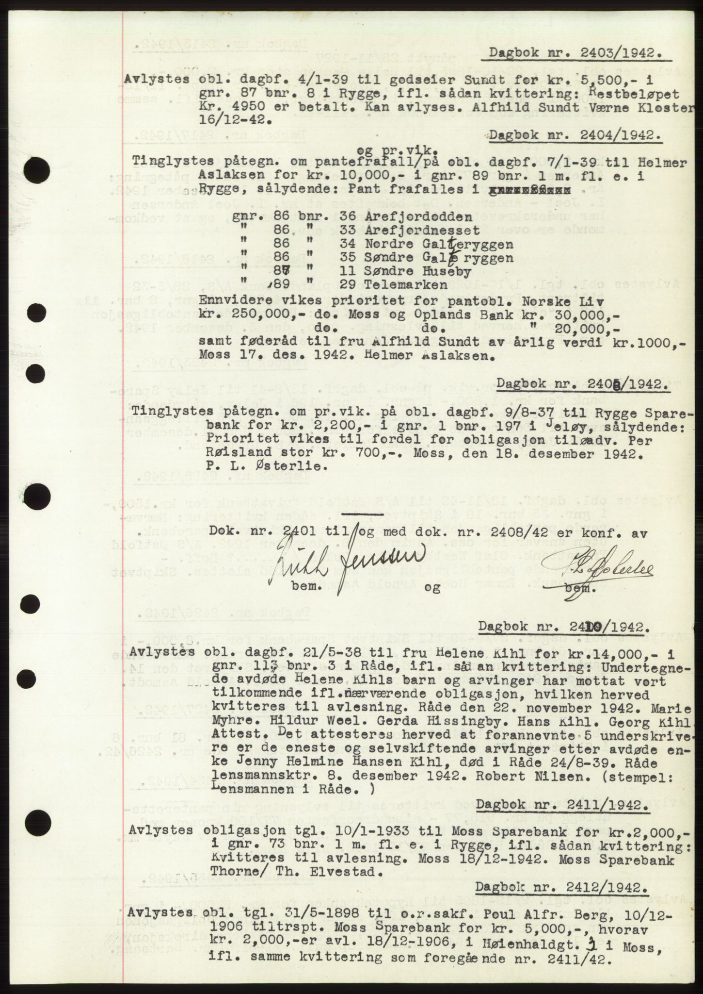 Moss sorenskriveri, AV/SAO-A-10168: Mortgage book no. C10, 1938-1950, Diary no: : 2403/1942