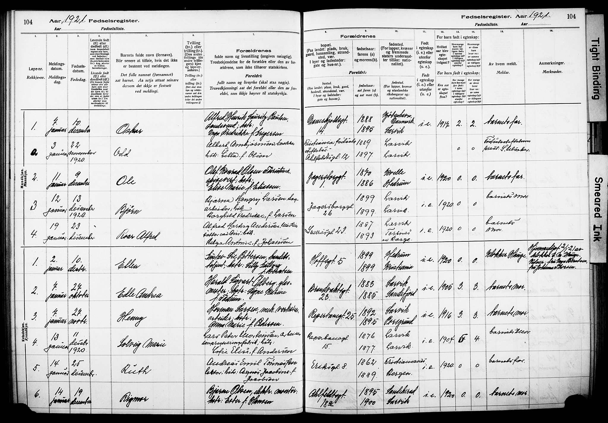 Larvik kirkebøker, AV/SAKO-A-352/J/Ja/L0001: Birth register no. I 1, 1916-1926, p. 104