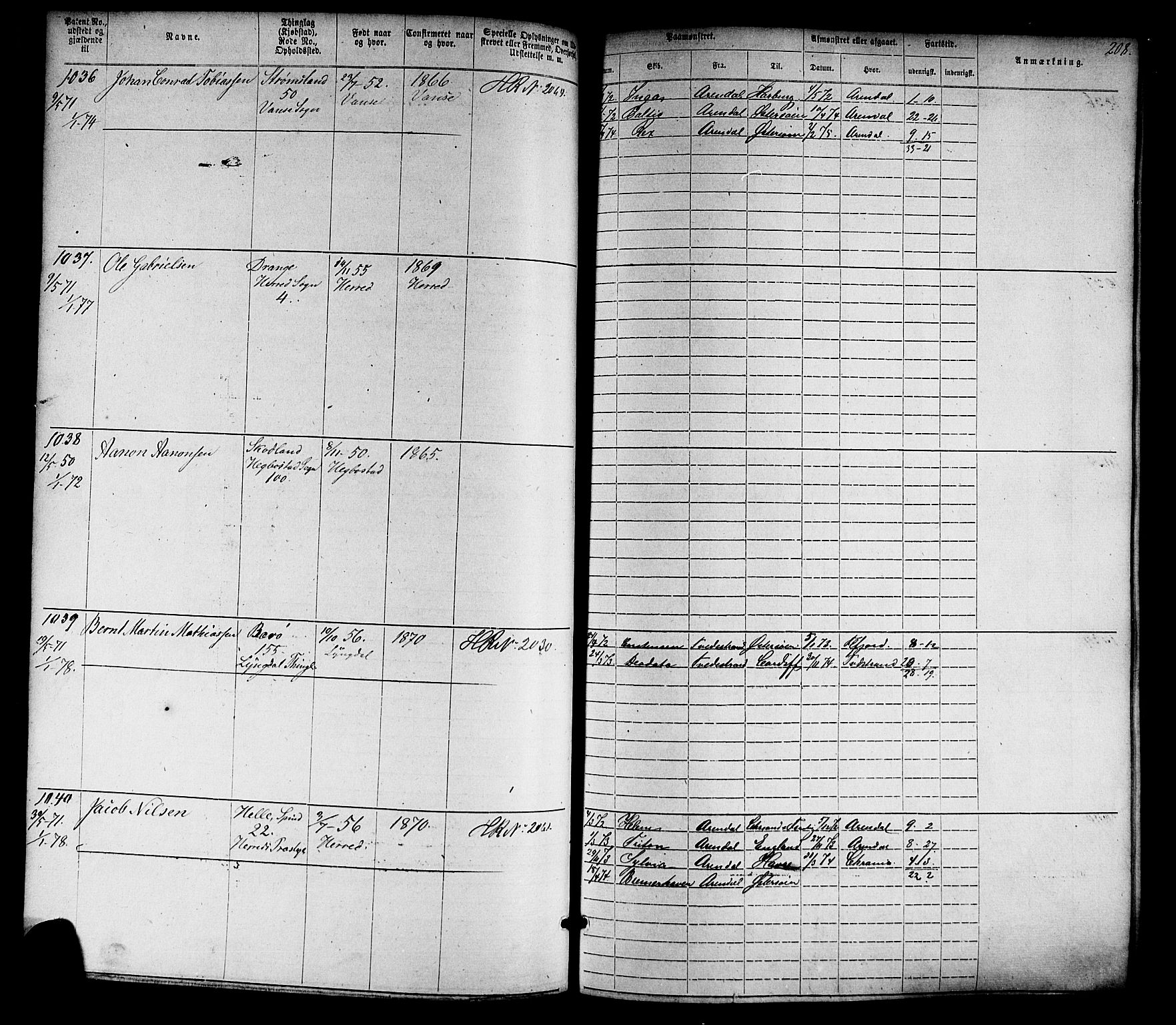 Farsund mønstringskrets, AV/SAK-2031-0017/F/Fa/L0005: Annotasjonsrulle nr 1-1910 med register, Z-2, 1869-1877, p. 238