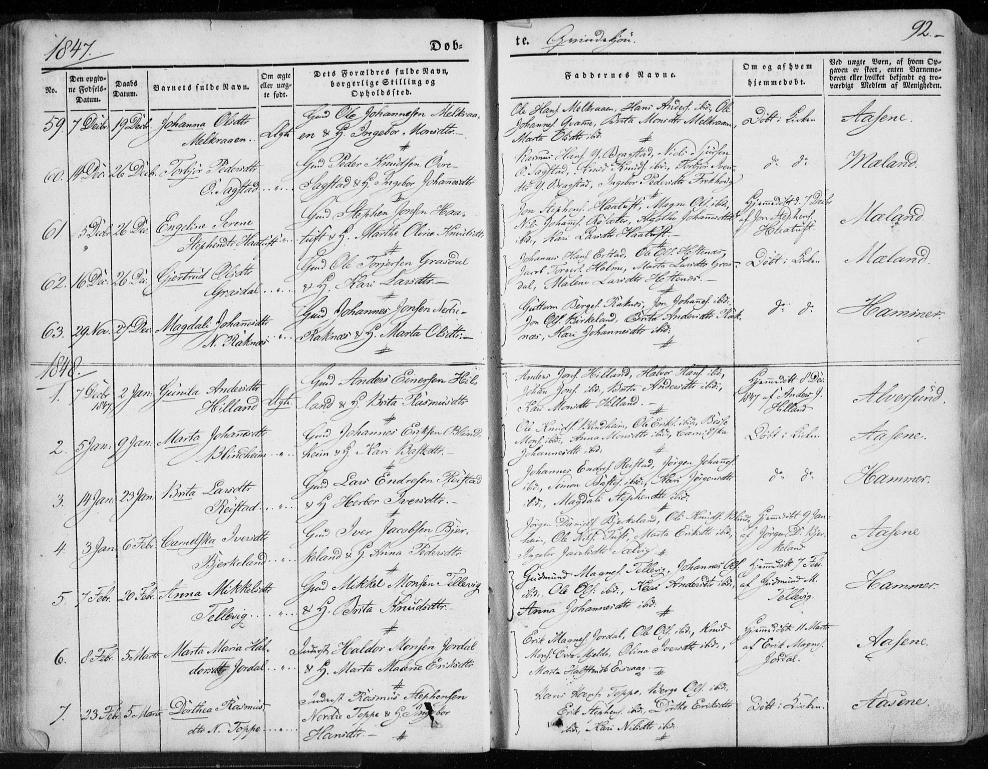 Hamre sokneprestembete, SAB/A-75501/H/Ha/Haa/Haaa/L0013: Parish register (official) no. A 13, 1846-1857, p. 92