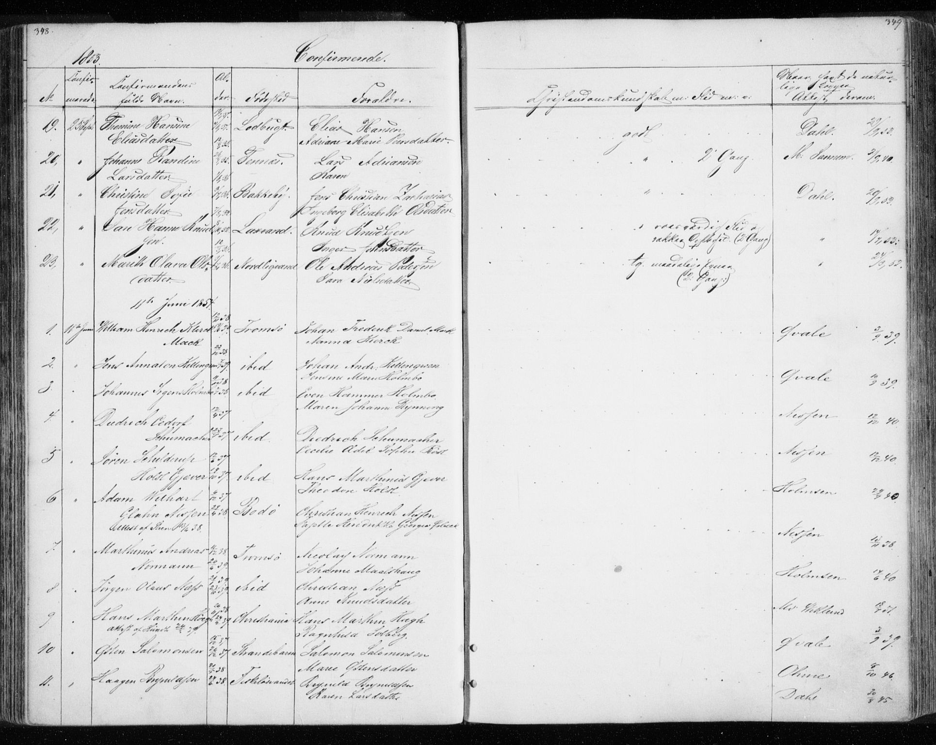 Tromsø sokneprestkontor/stiftsprosti/domprosti, SATØ/S-1343/G/Gb/L0005klokker: Parish register (copy) no. 5, 1846-1857, p. 348-349