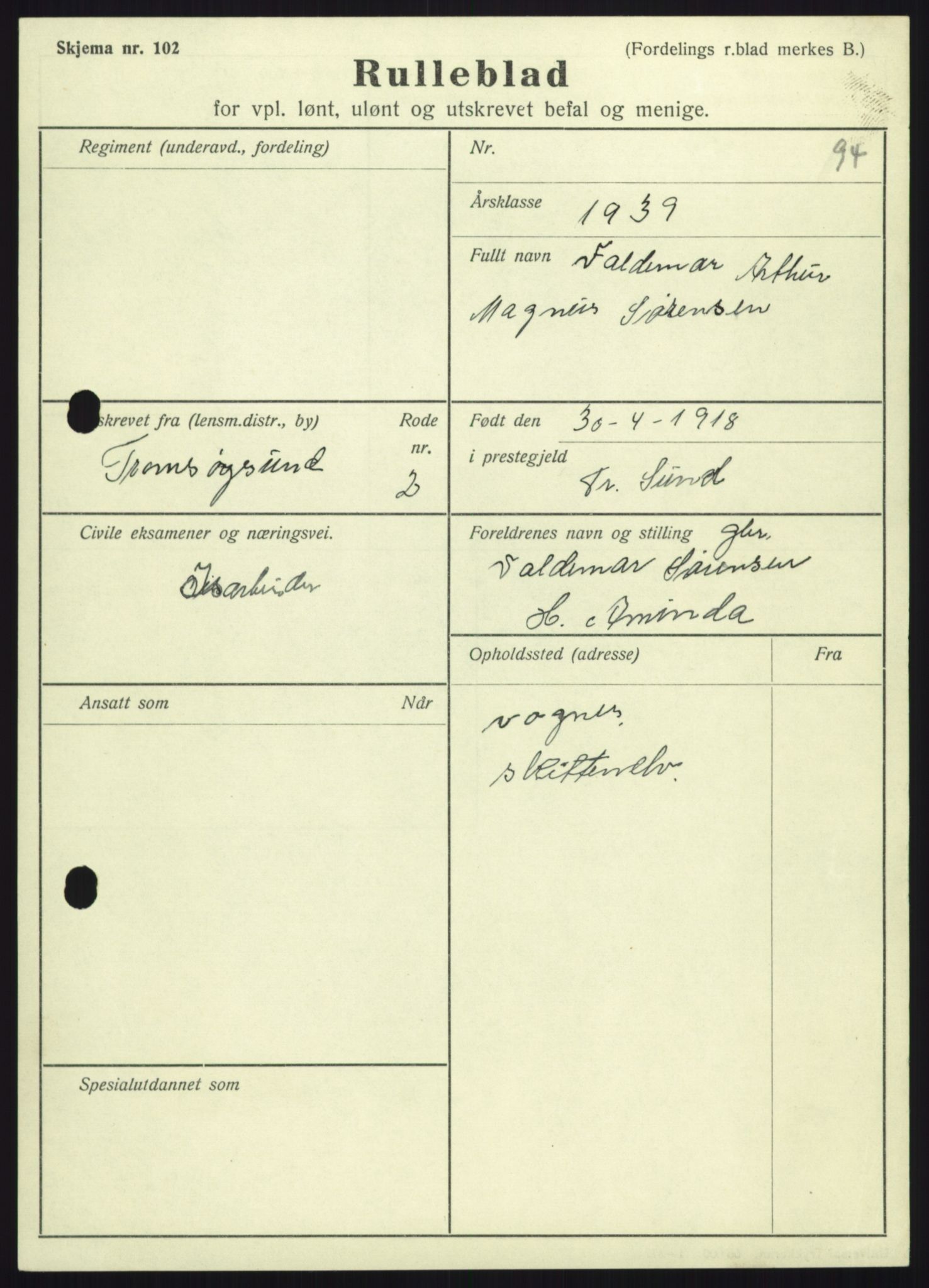 Forsvaret, Troms infanteriregiment nr. 16, AV/RA-RAFA-3146/P/Pa/L0023: Rulleblad for regimentets menige mannskaper, årsklasse 1939, 1939, p. 1283