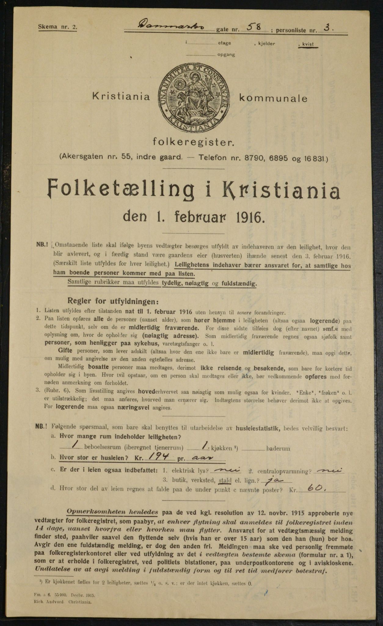 OBA, Municipal Census 1916 for Kristiania, 1916, p. 15103