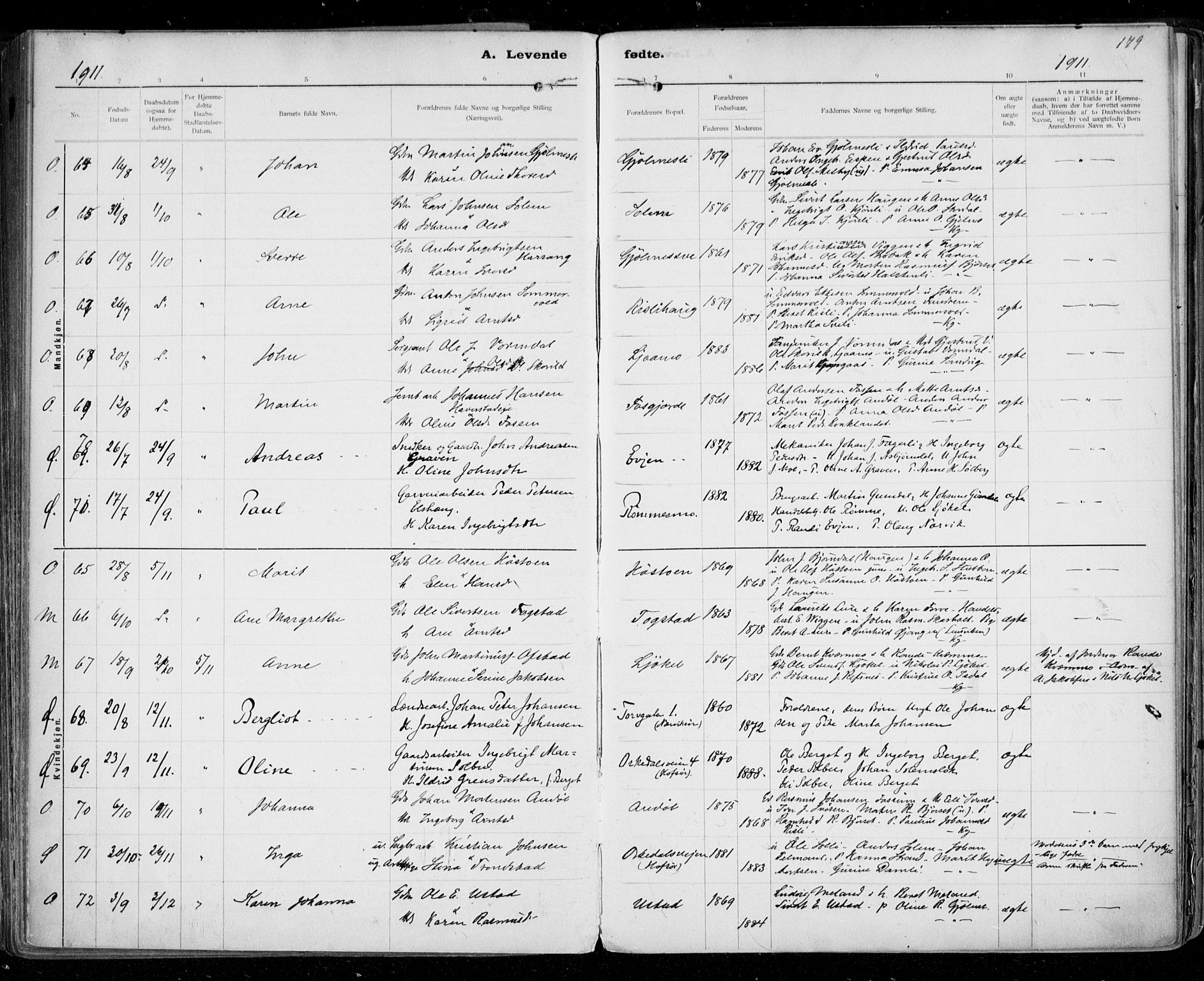 Ministerialprotokoller, klokkerbøker og fødselsregistre - Sør-Trøndelag, AV/SAT-A-1456/668/L0811: Parish register (official) no. 668A11, 1894-1913, p. 179