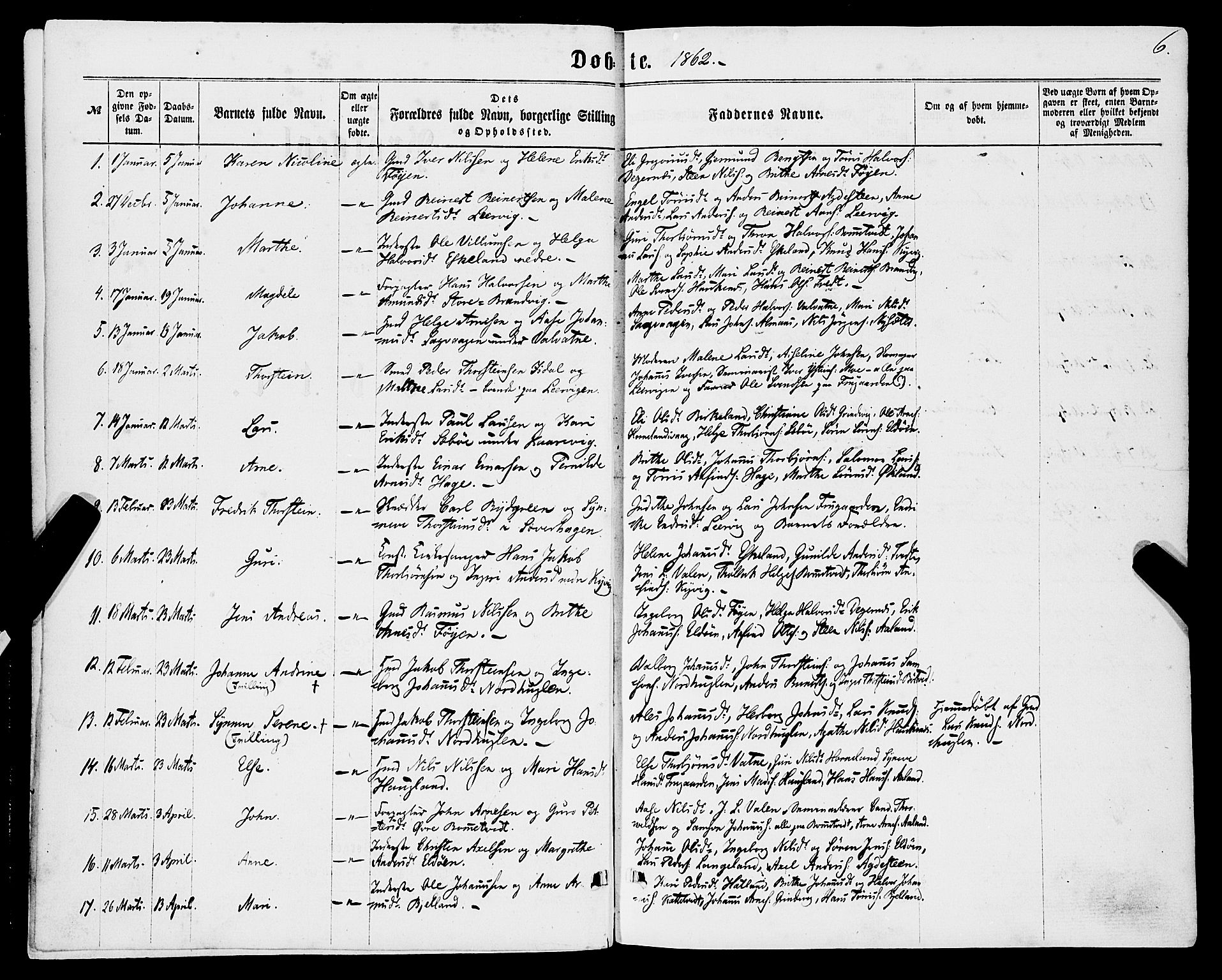 Stord sokneprestembete, SAB/A-78201/H/Haa: Parish register (official) no. B 1, 1862-1877, p. 6