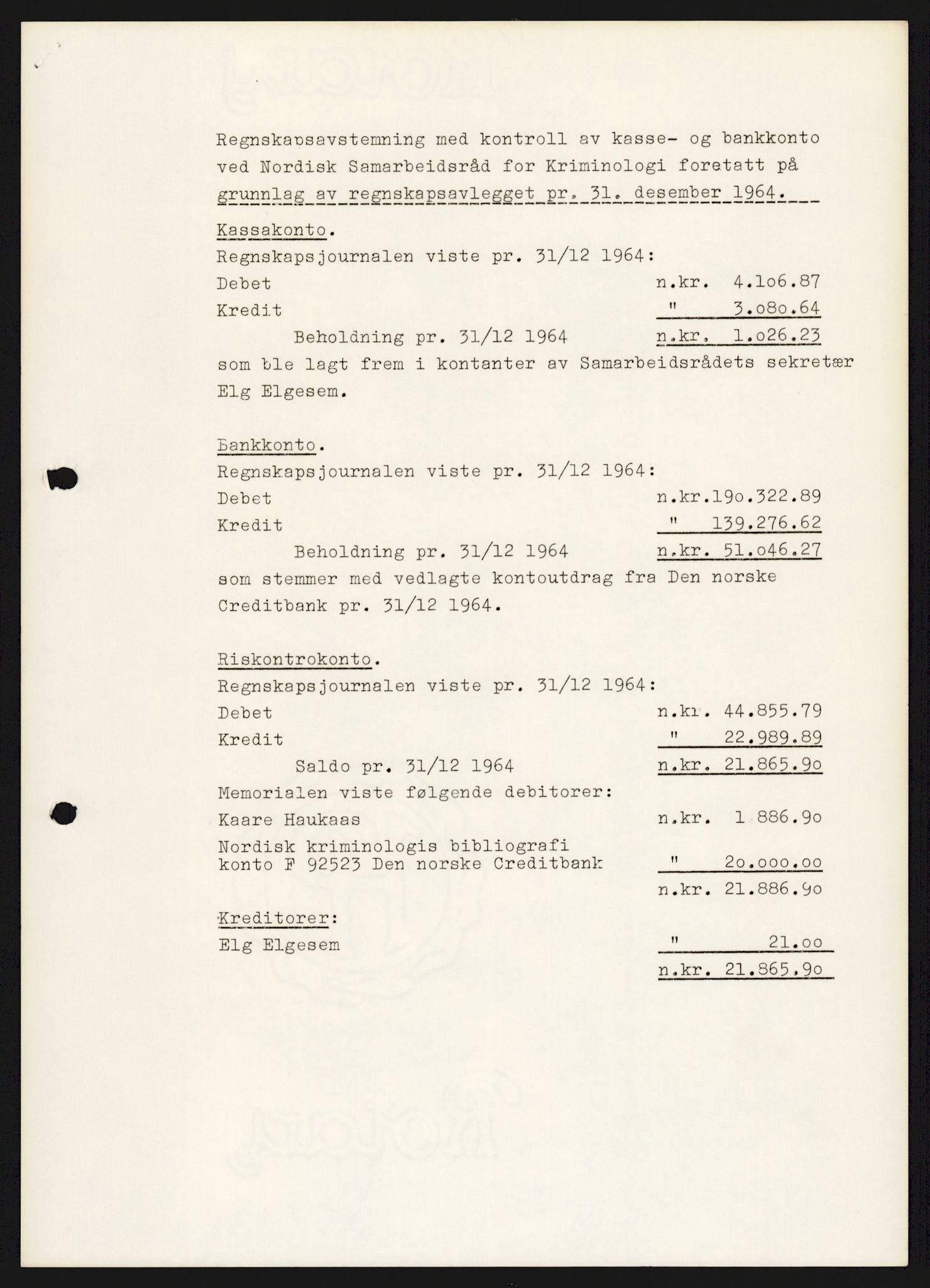 Justisdepartementet, Nordisk samarbeidsråd for kriminologi, AV/RA-S-1164/D/Da/L0001: A Rådets virksomhet, 1961-1974, p. 1094