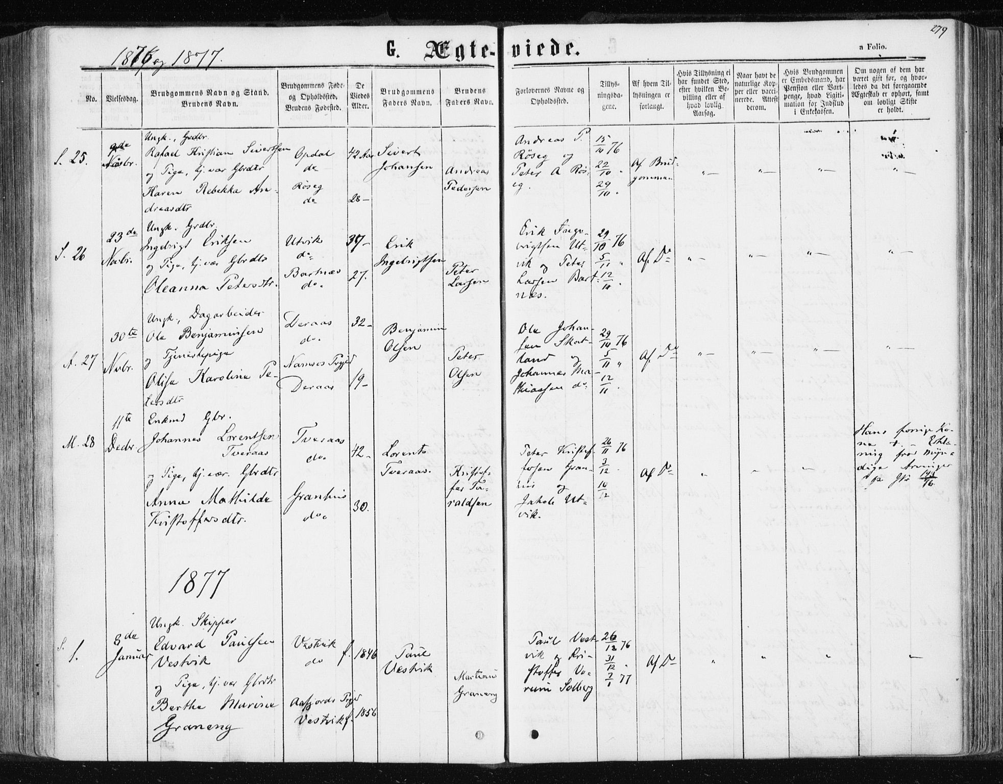 Ministerialprotokoller, klokkerbøker og fødselsregistre - Nord-Trøndelag, SAT/A-1458/741/L0394: Parish register (official) no. 741A08, 1864-1877, p. 279