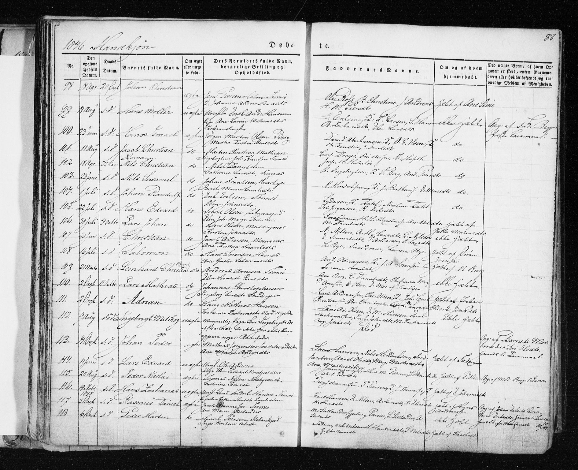 Tromsø sokneprestkontor/stiftsprosti/domprosti, SATØ/S-1343/G/Ga/L0009kirke: Parish register (official) no. 9, 1837-1847, p. 88