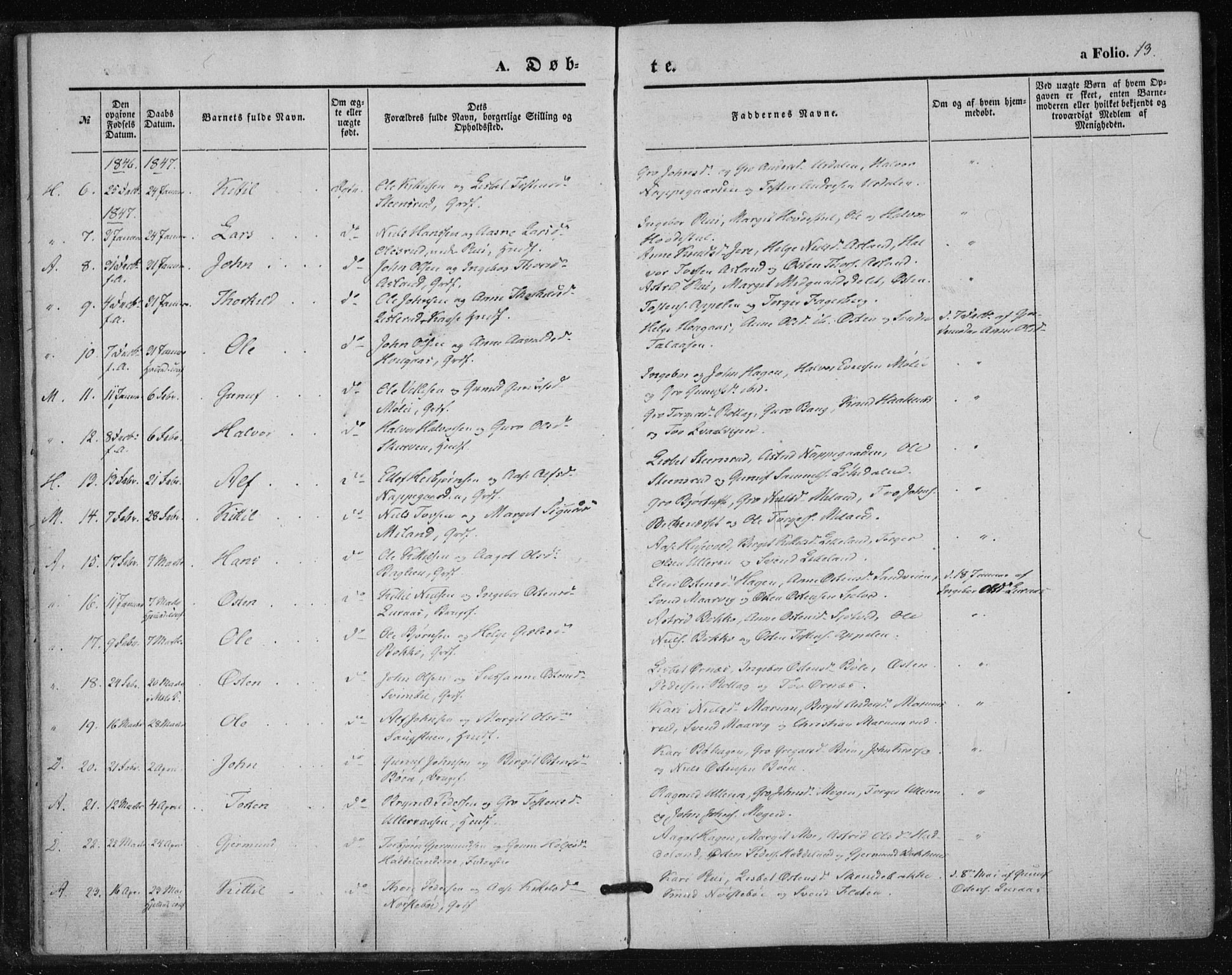 Tinn kirkebøker, SAKO/A-308/F/Fa/L0005: Parish register (official) no. I 5, 1844-1856, p. 13