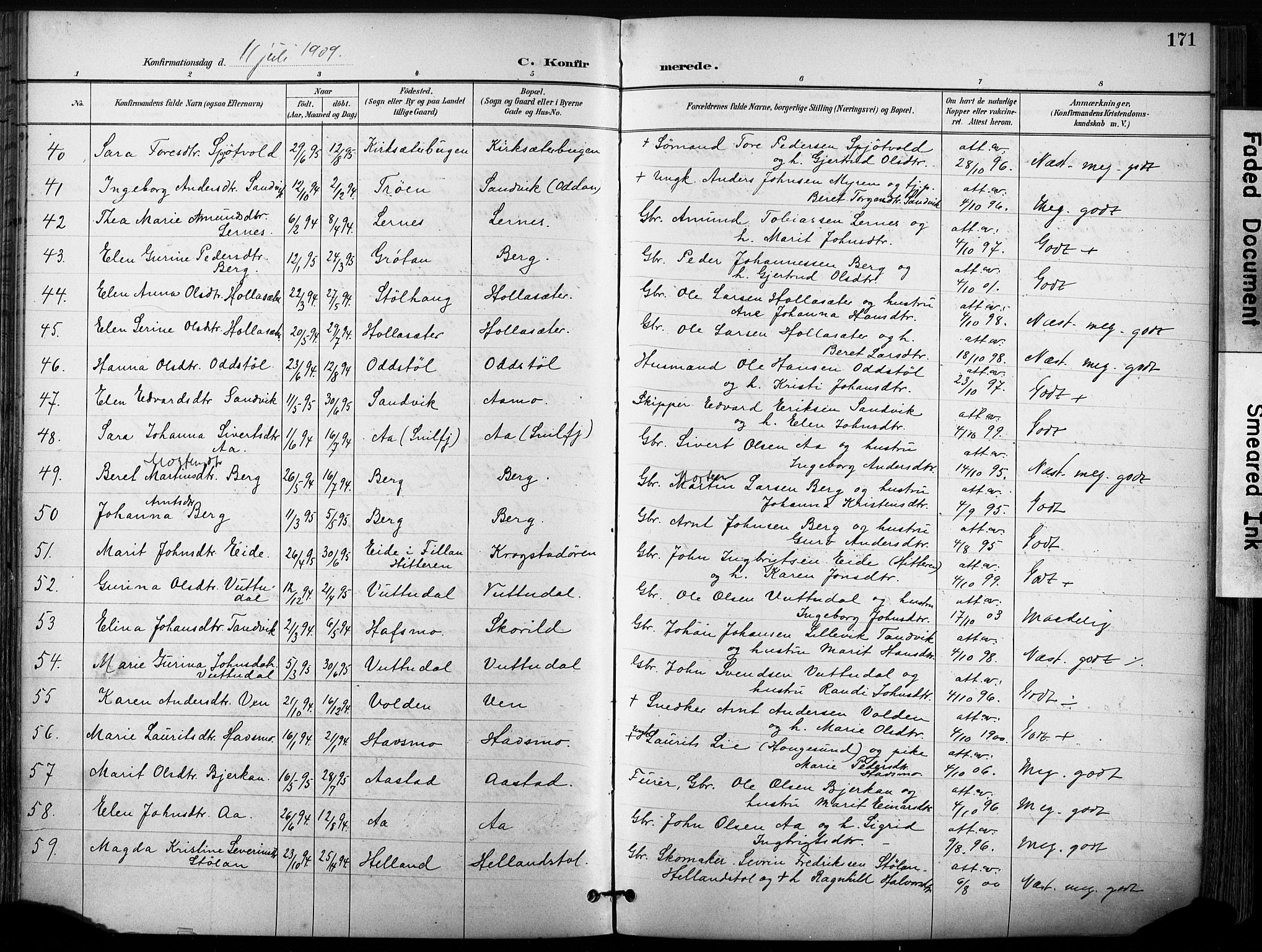 Ministerialprotokoller, klokkerbøker og fødselsregistre - Sør-Trøndelag, AV/SAT-A-1456/630/L0497: Parish register (official) no. 630A10, 1896-1910, p. 171