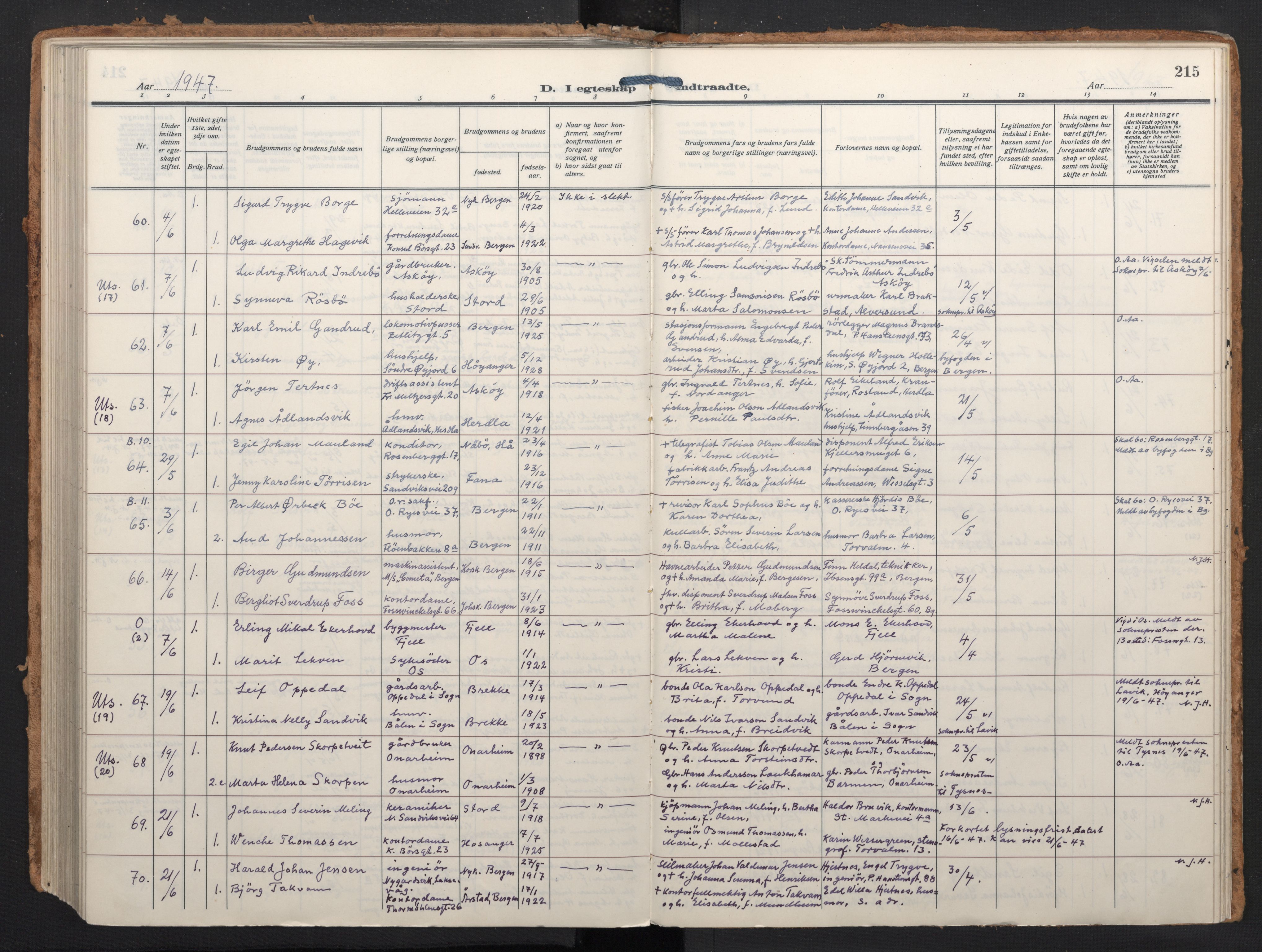 Johanneskirken sokneprestembete, AV/SAB-A-76001/H/Haa/L0014: Parish register (official) no. D 3, 1929-1949, p. 214b-215a