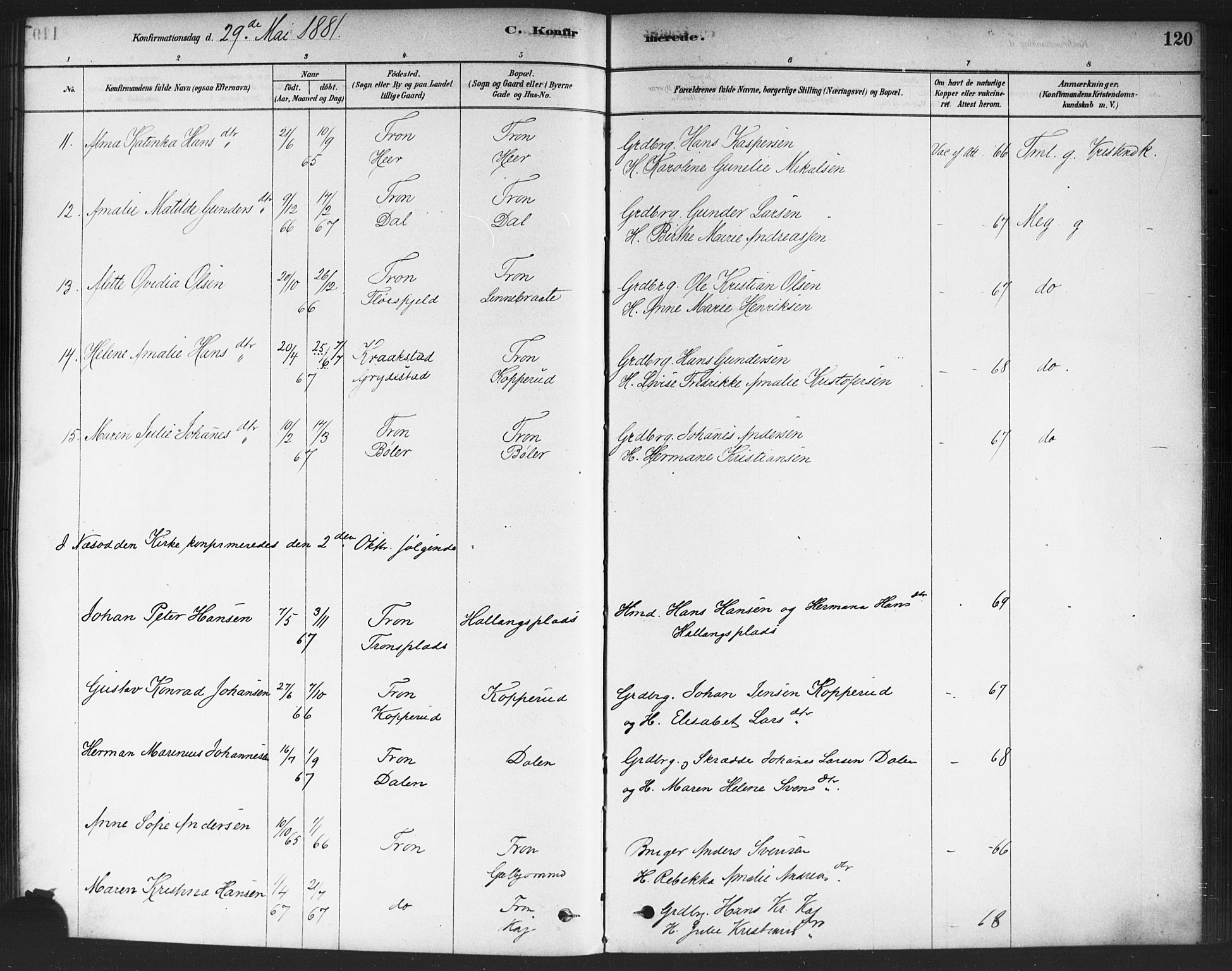 Drøbak prestekontor Kirkebøker, AV/SAO-A-10142a/F/Fc/L0002: Parish register (official) no. III 2, 1878-1891, p. 120