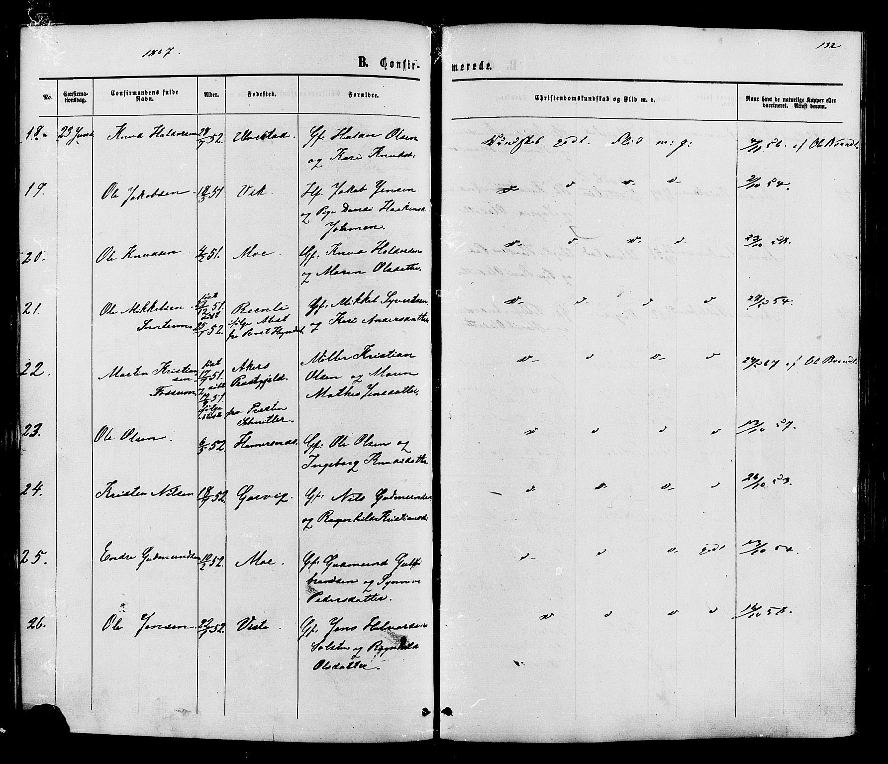 Vestre Slidre prestekontor, AV/SAH-PREST-136/H/Ha/Haa/L0003: Parish register (official) no. 3, 1865-1880, p. 132