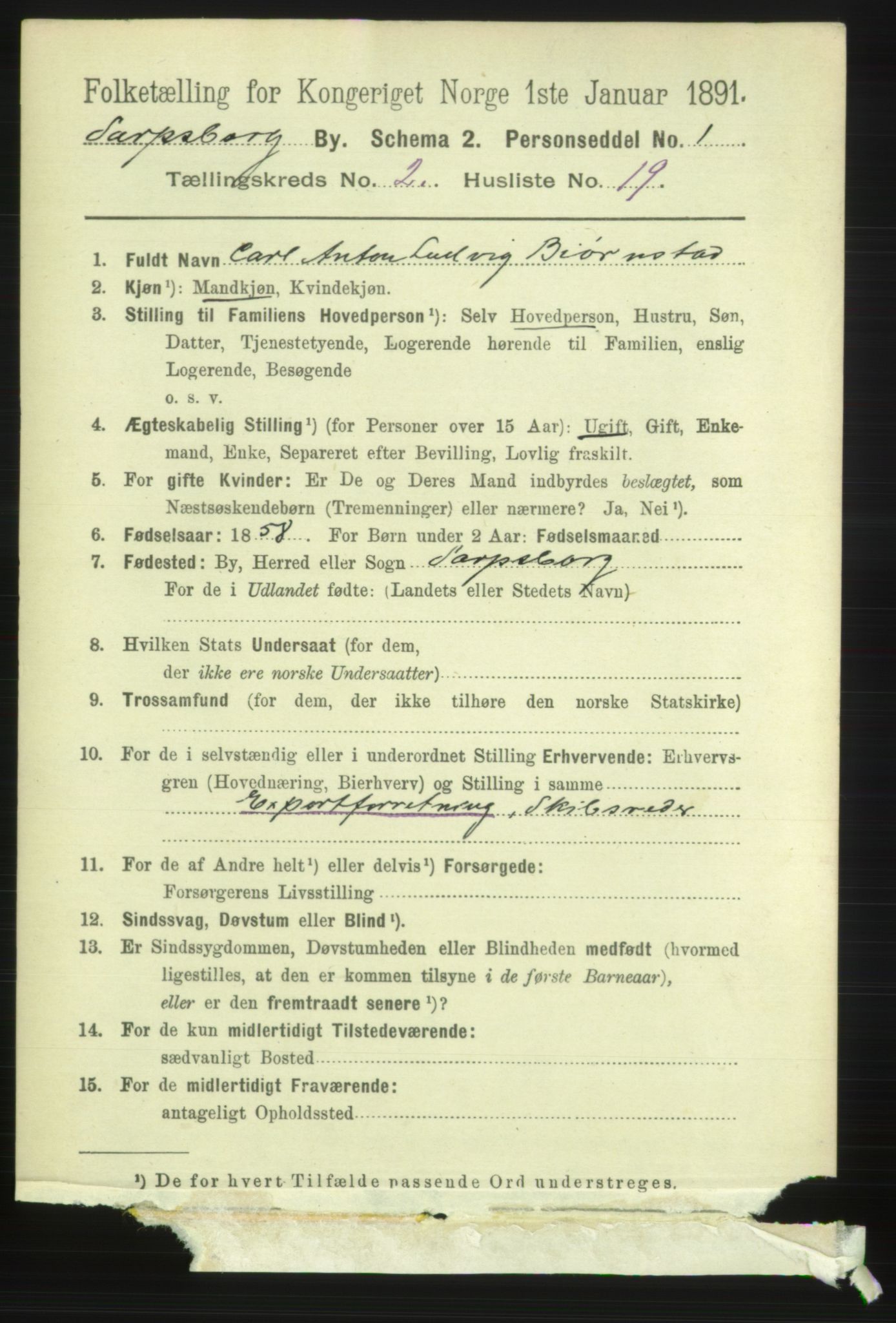 RA, 1891 census for 0102 Sarpsborg, 1891, p. 1431