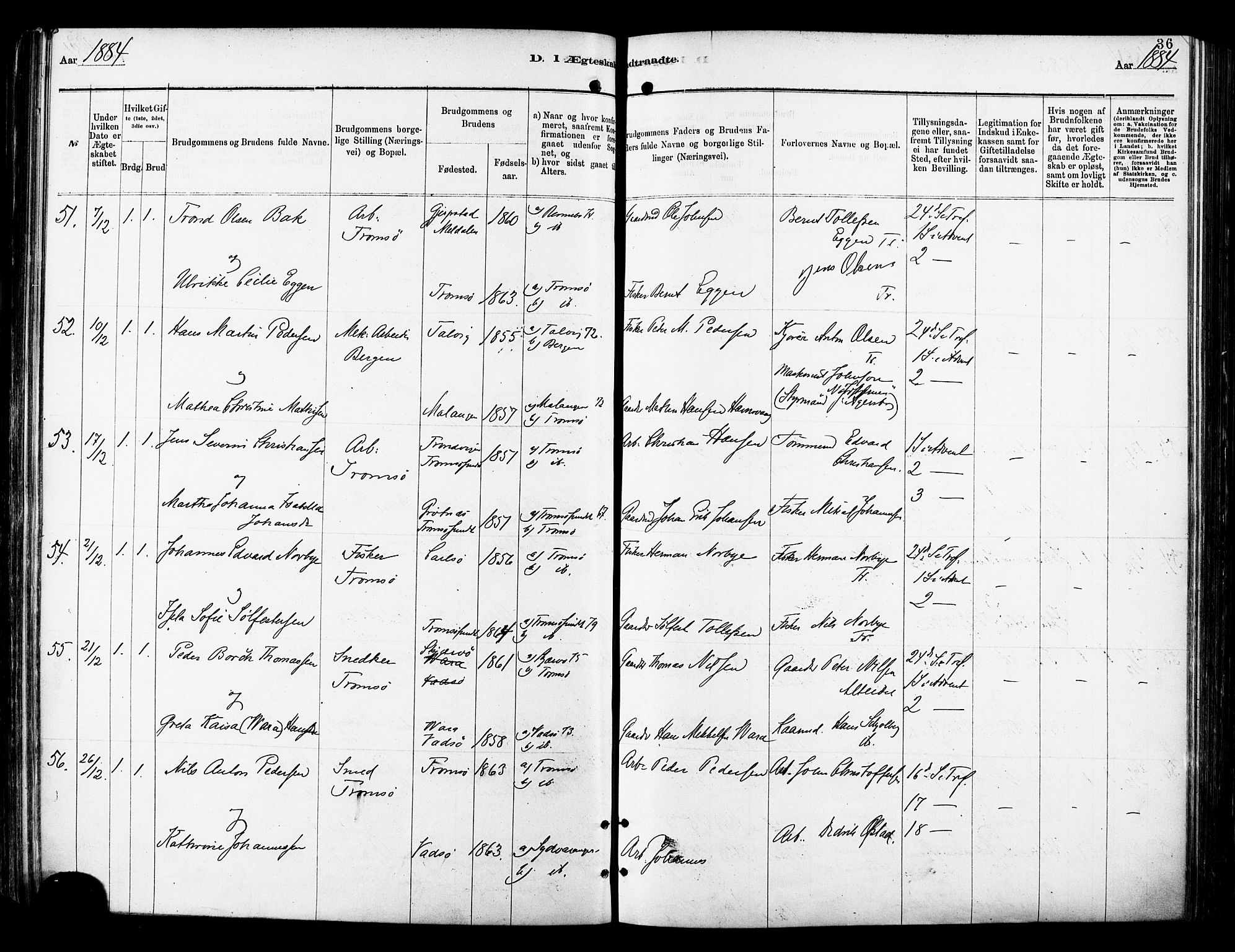 Tromsø sokneprestkontor/stiftsprosti/domprosti, SATØ/S-1343/G/Ga/L0014kirke: Parish register (official) no. 14, 1878-1888, p. 36