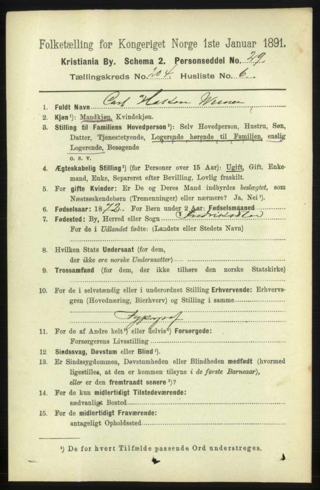 RA, 1891 census for 0301 Kristiania, 1891, p. 123322