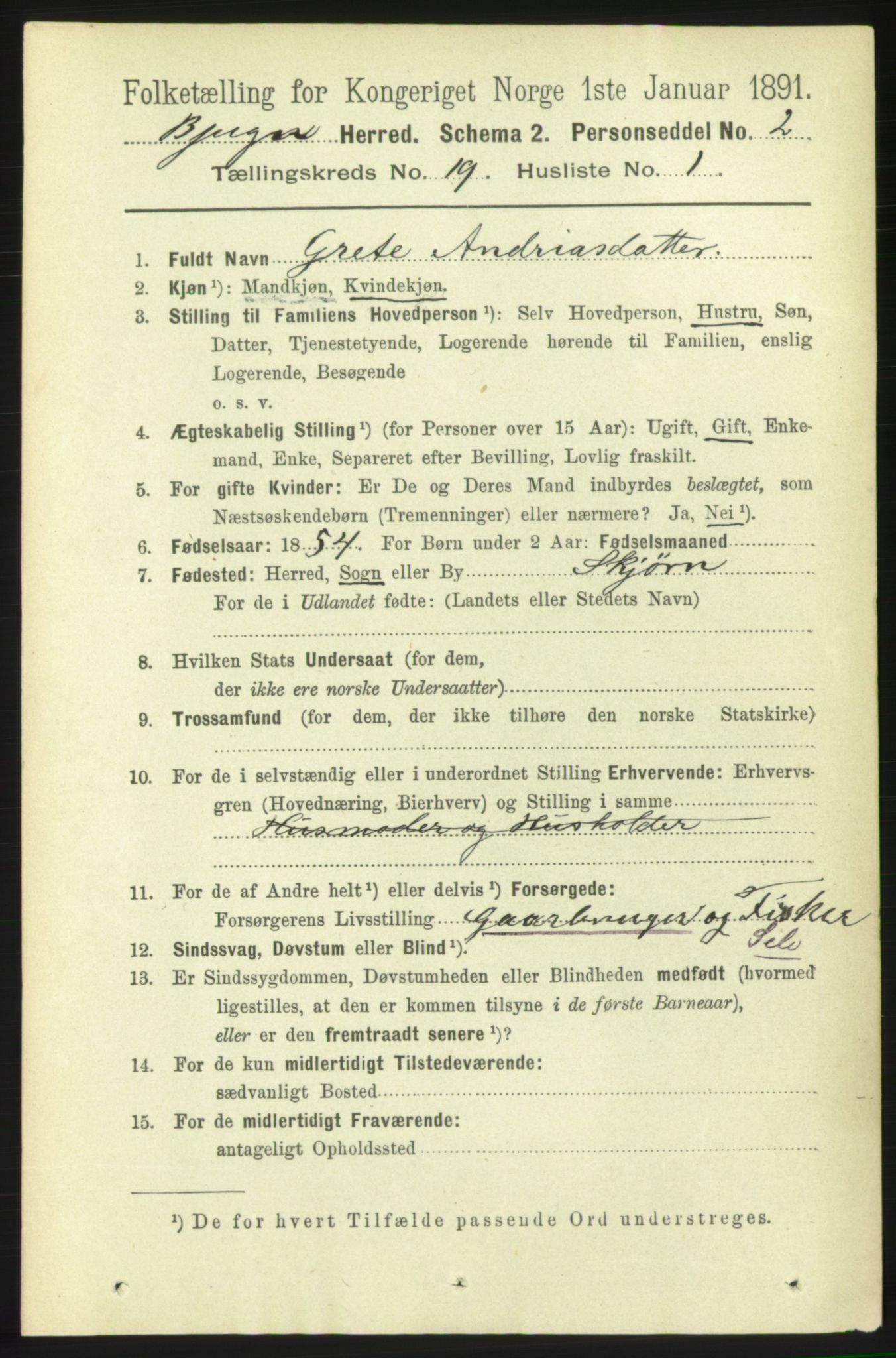 RA, 1891 census for 1627 Bjugn, 1891, p. 5092