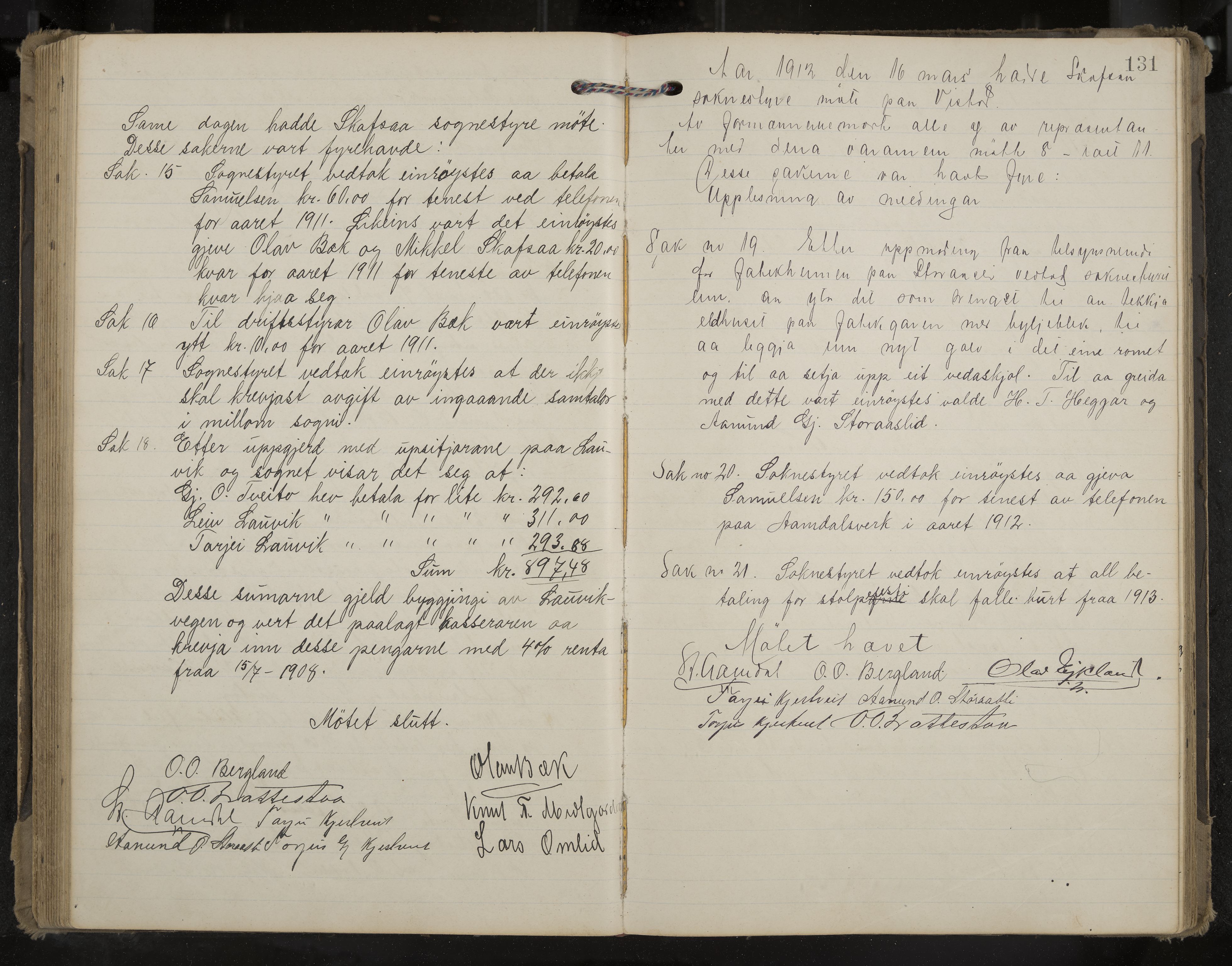 Mo formannskap og sentraladministrasjon, IKAK/0832021/A/L0004: Møtebok, 1903-1915, p. 131