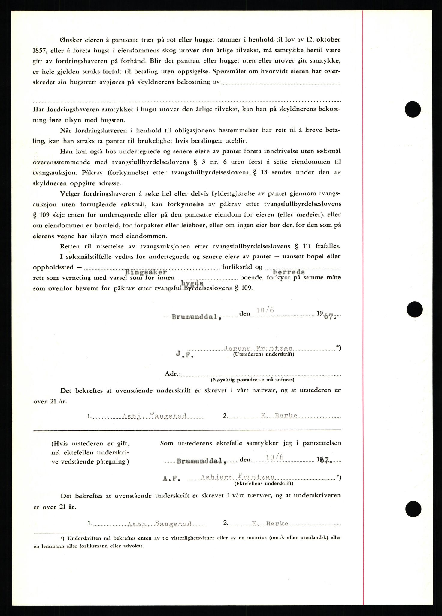 Nord-Hedmark sorenskriveri, SAH/TING-012/H/Hb/Hbf/L0071: Mortgage book no. B71, 1967-1967, Diary no: : 2807/1967