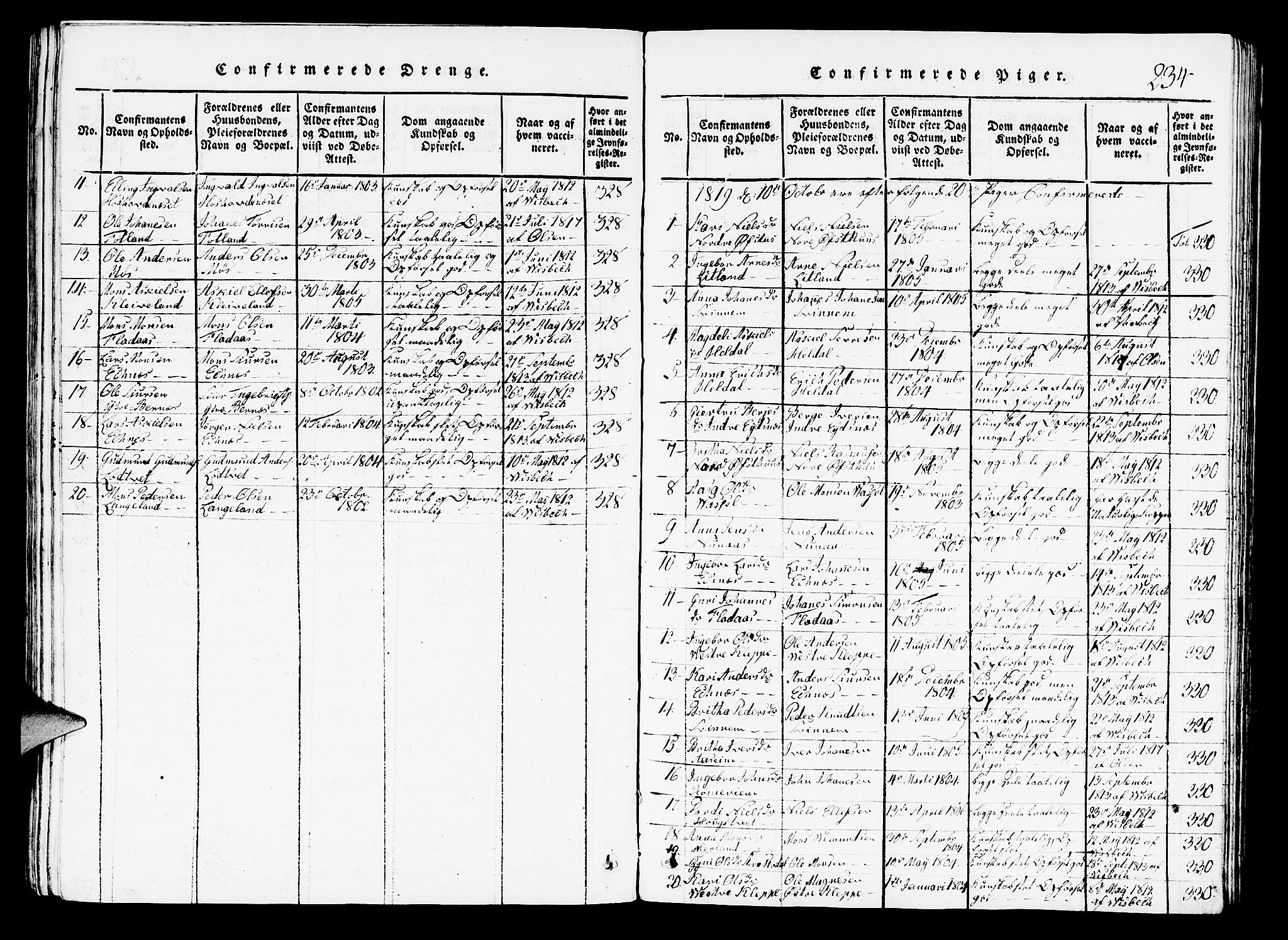 Hosanger sokneprestembete, SAB/A-75801/H/Hab: Parish register (copy) no. A 1 /1, 1816-1856, p. 234