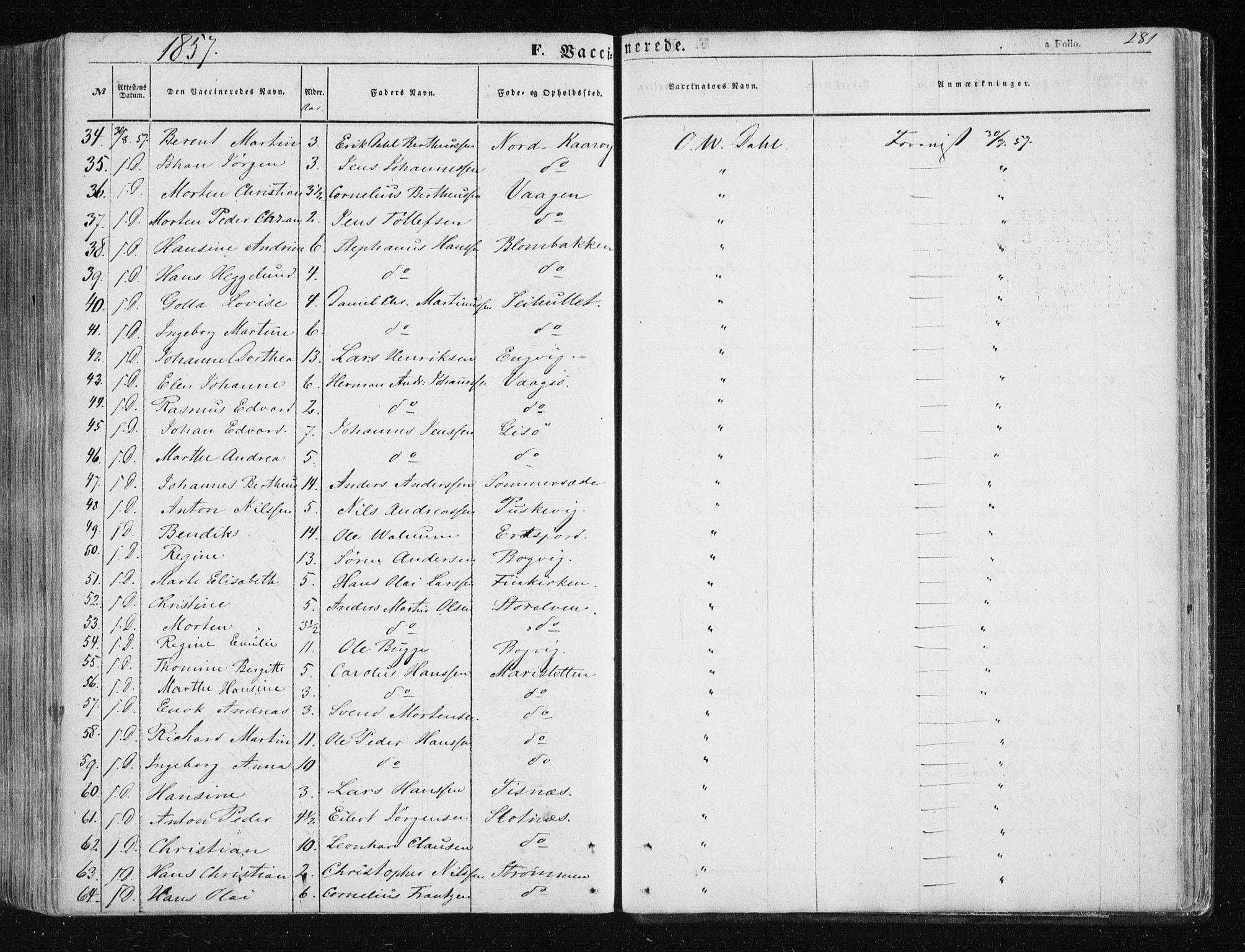 Tromsøysund sokneprestkontor, AV/SATØ-S-1304/G/Ga/L0001kirke: Parish register (official) no. 1, 1856-1867, p. 281