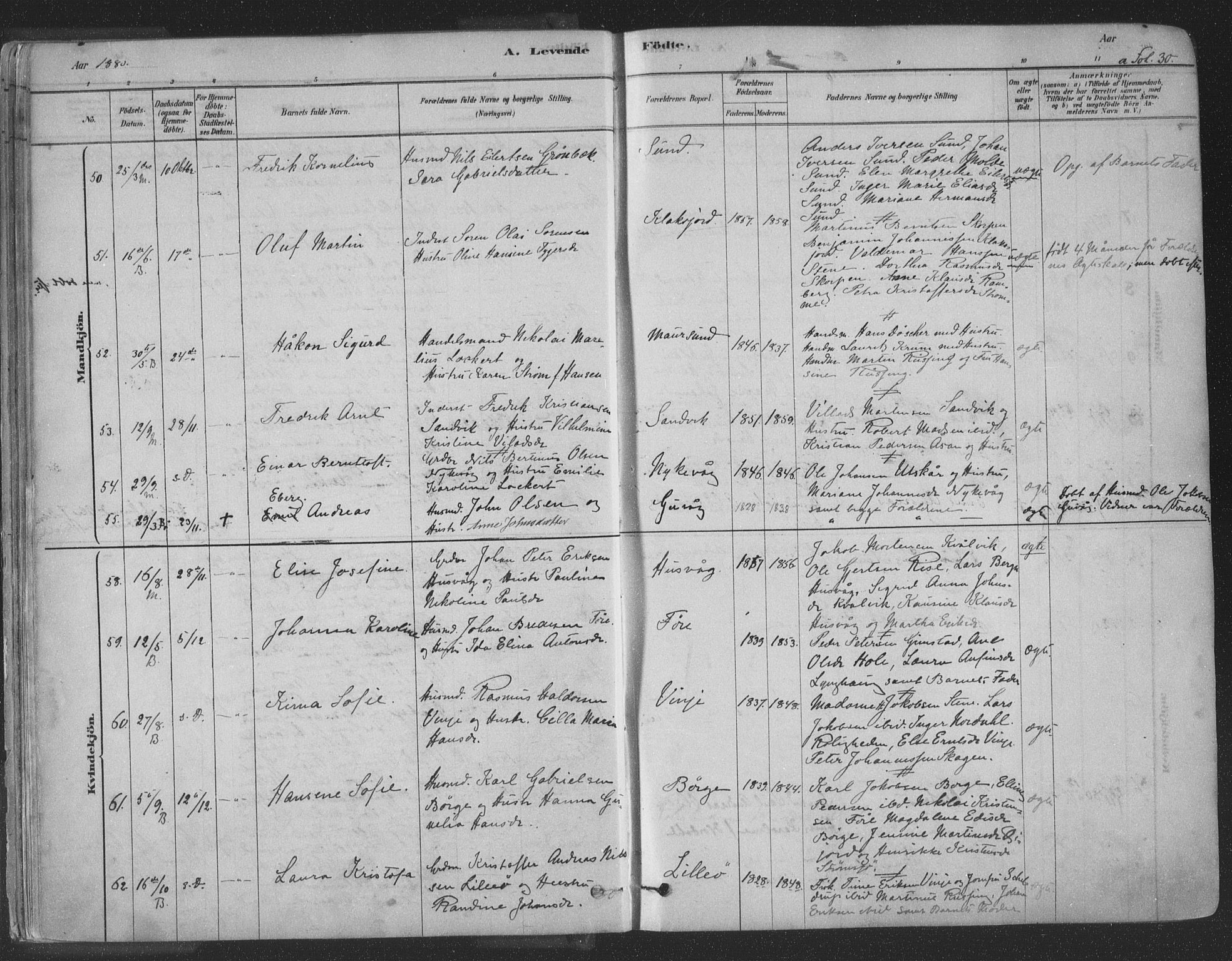 Ministerialprotokoller, klokkerbøker og fødselsregistre - Nordland, AV/SAT-A-1459/891/L1302: Parish register (official) no. 891A07, 1878-1895, p. 30