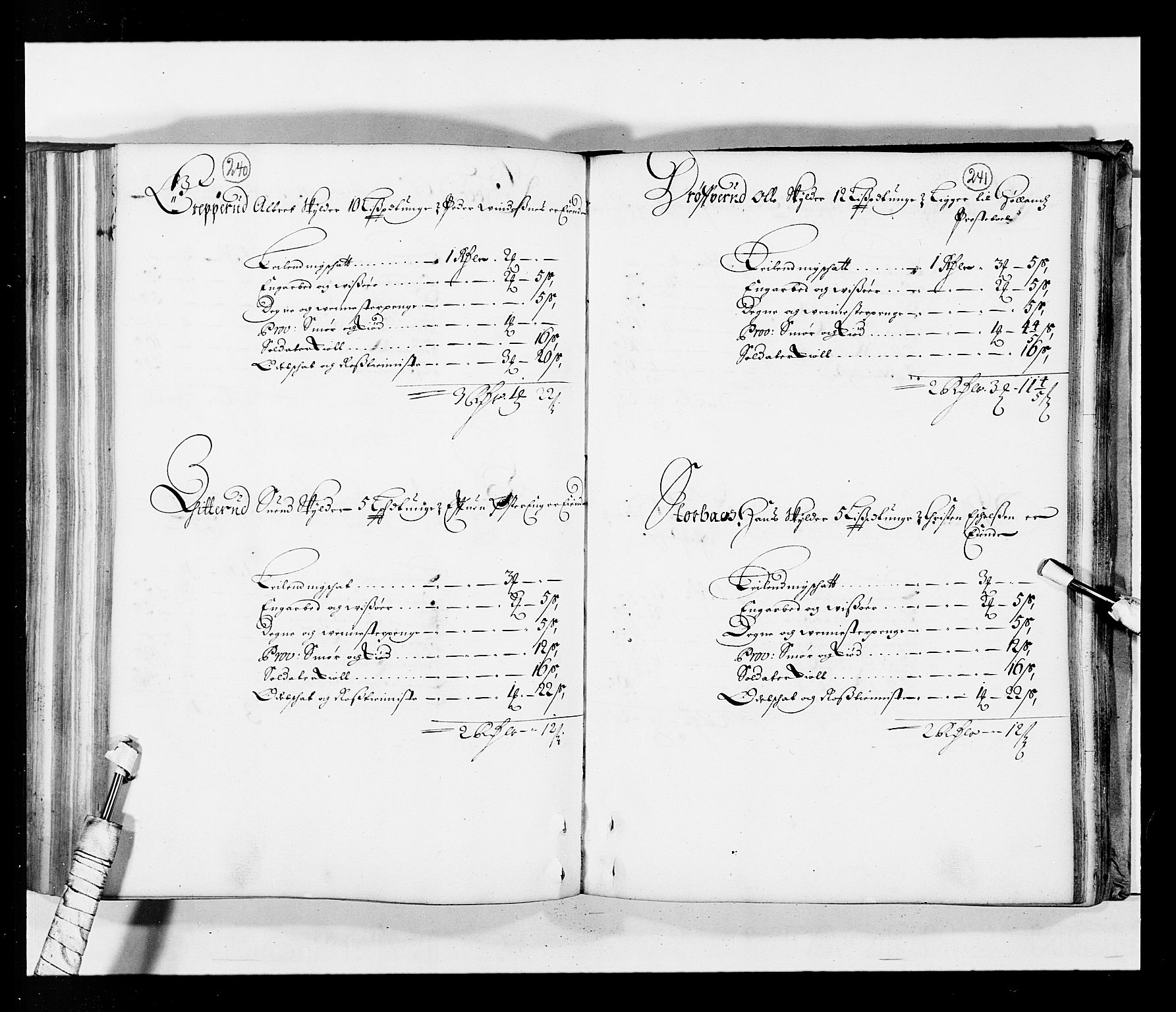 Stattholderembetet 1572-1771, AV/RA-EA-2870/Ek/L0034/0001: Jordebøker 1662-1720: / Matrikkel for Nedre Romerike, 1685, p. 240-241