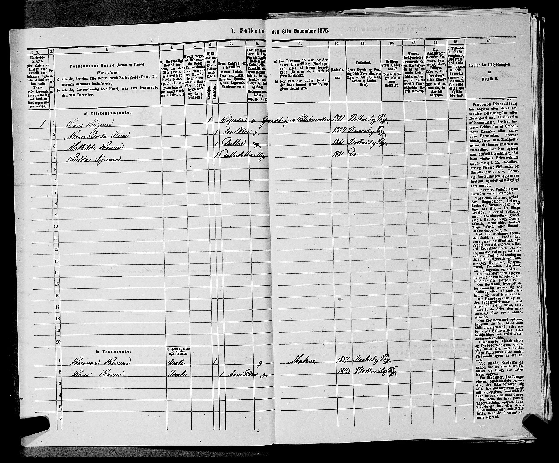 SAKO, 1875 census for 0715P Botne, 1875, p. 209