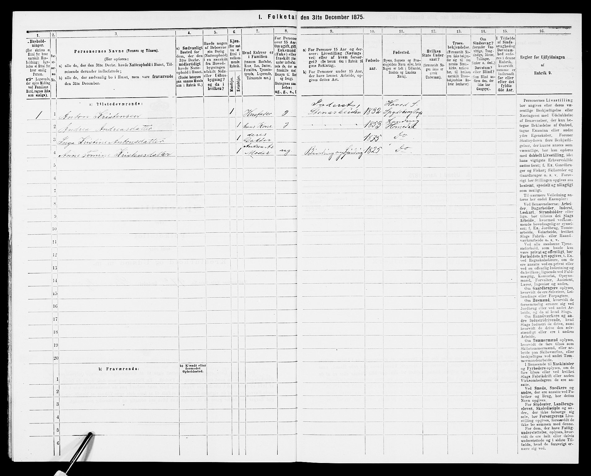 SAK, 1875 census for 0924P Homedal, 1875, p. 804